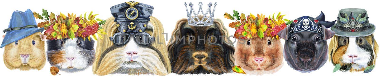 Large guinea pigs border set, pet portraits by NataOmsk