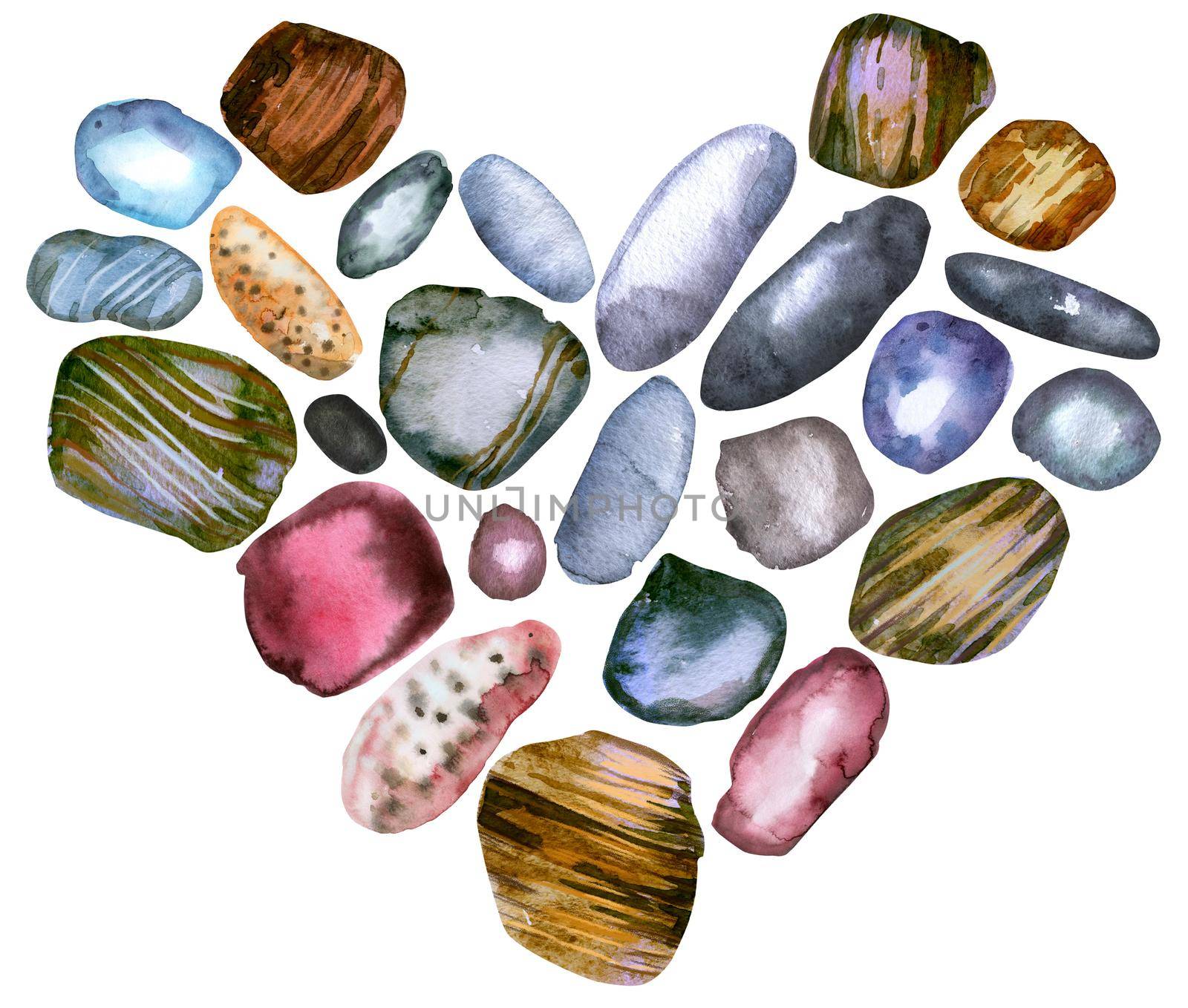 Hand drawn isolated colorful heart of stones on white background
