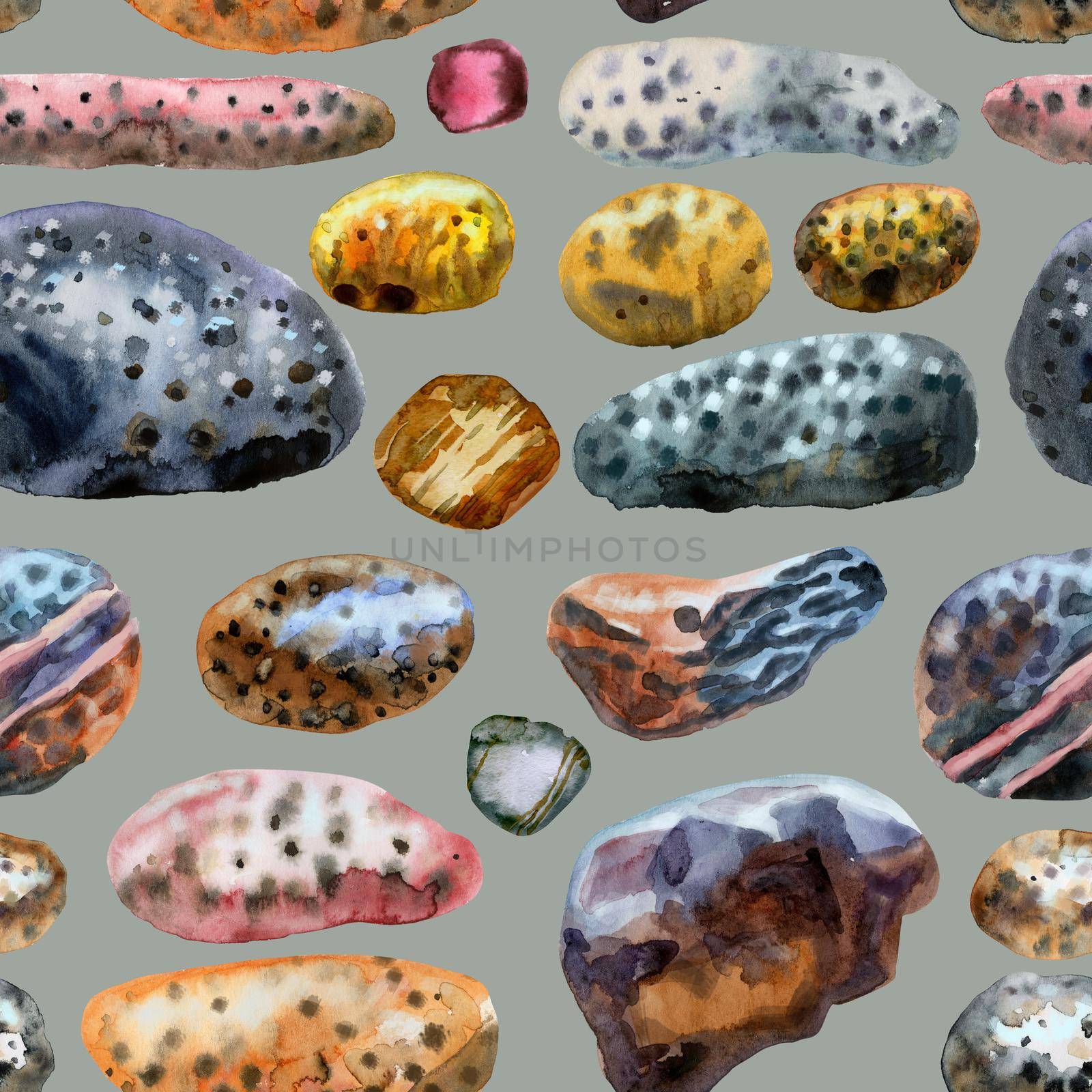 Hand drawn isolated colorful seamless pattern of stones