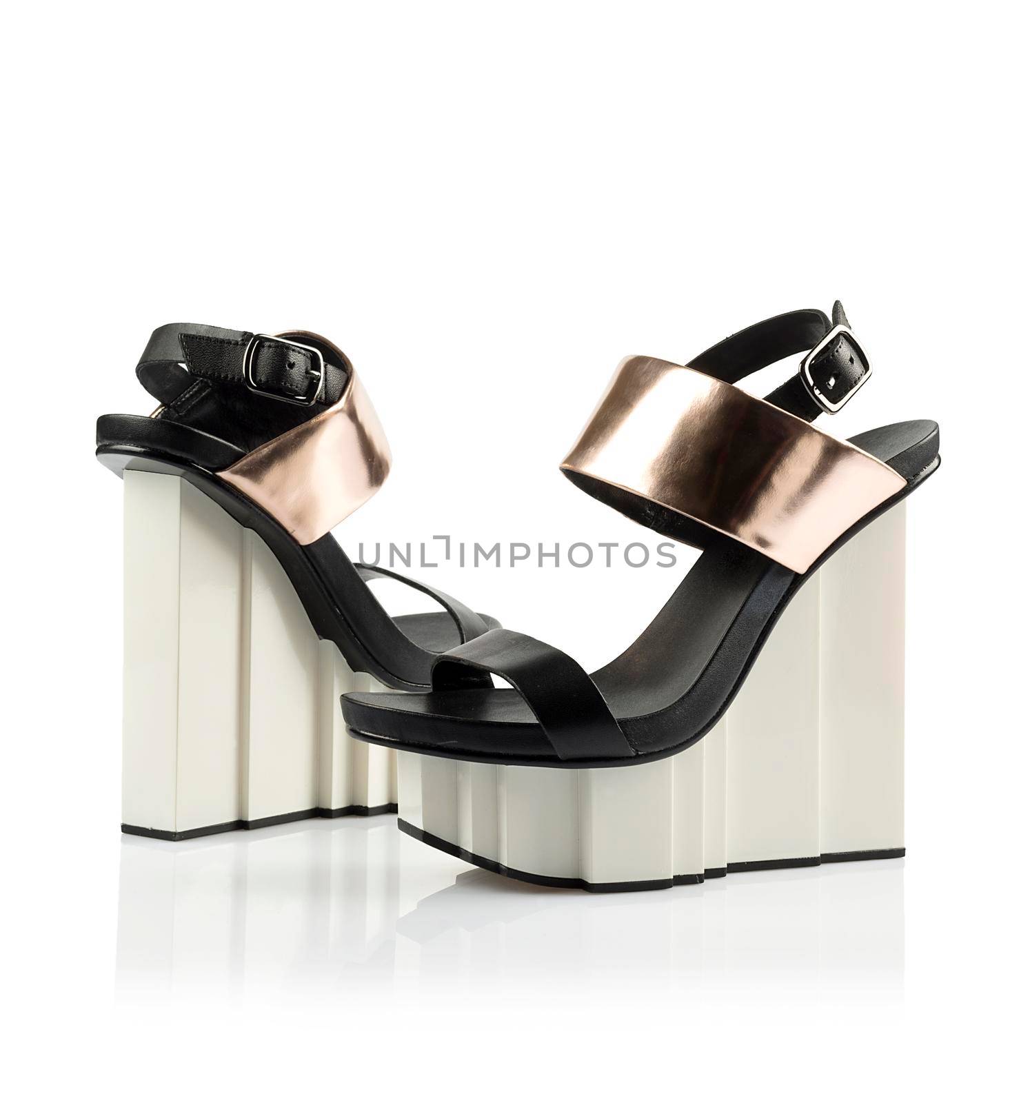 Pair of modern fashionable women shoes shot in studio