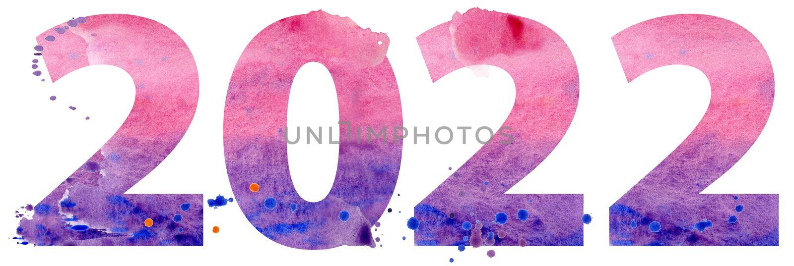 New year 2022 watercolor number isolated on the white background