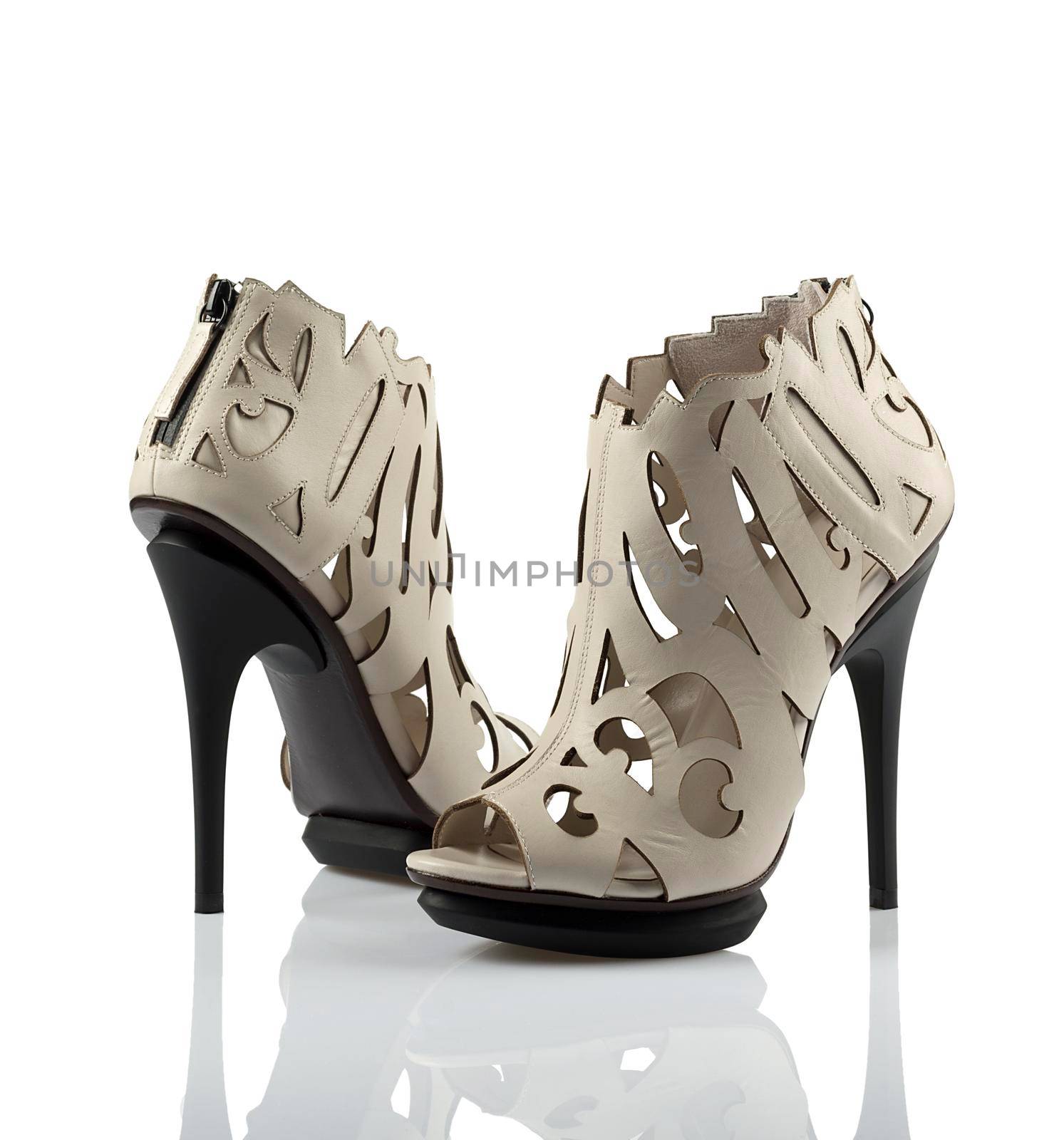 Pair of modern fashionable women shoes shot in studio