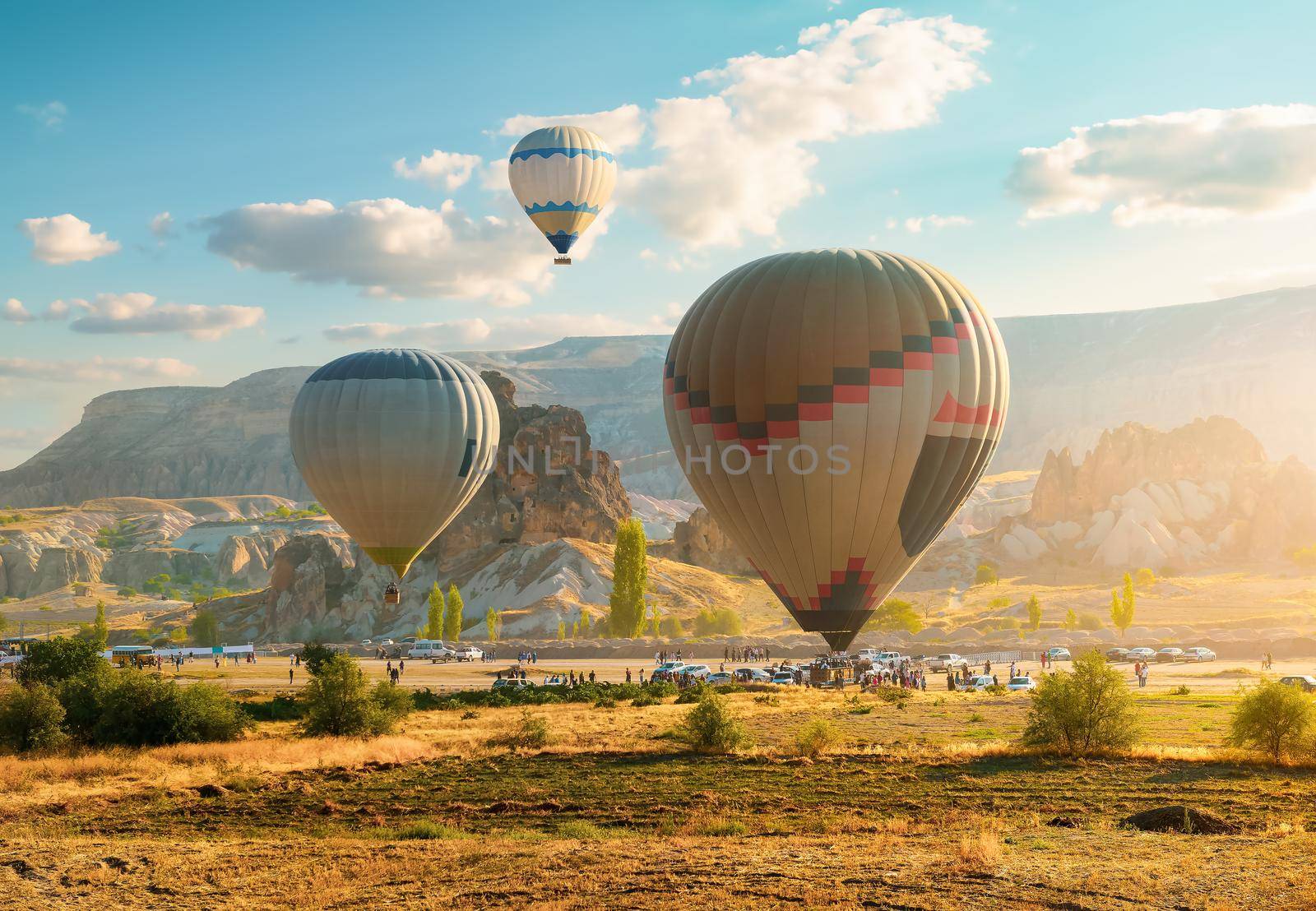 Hot air balloons flying over Cappadocia, Turkey