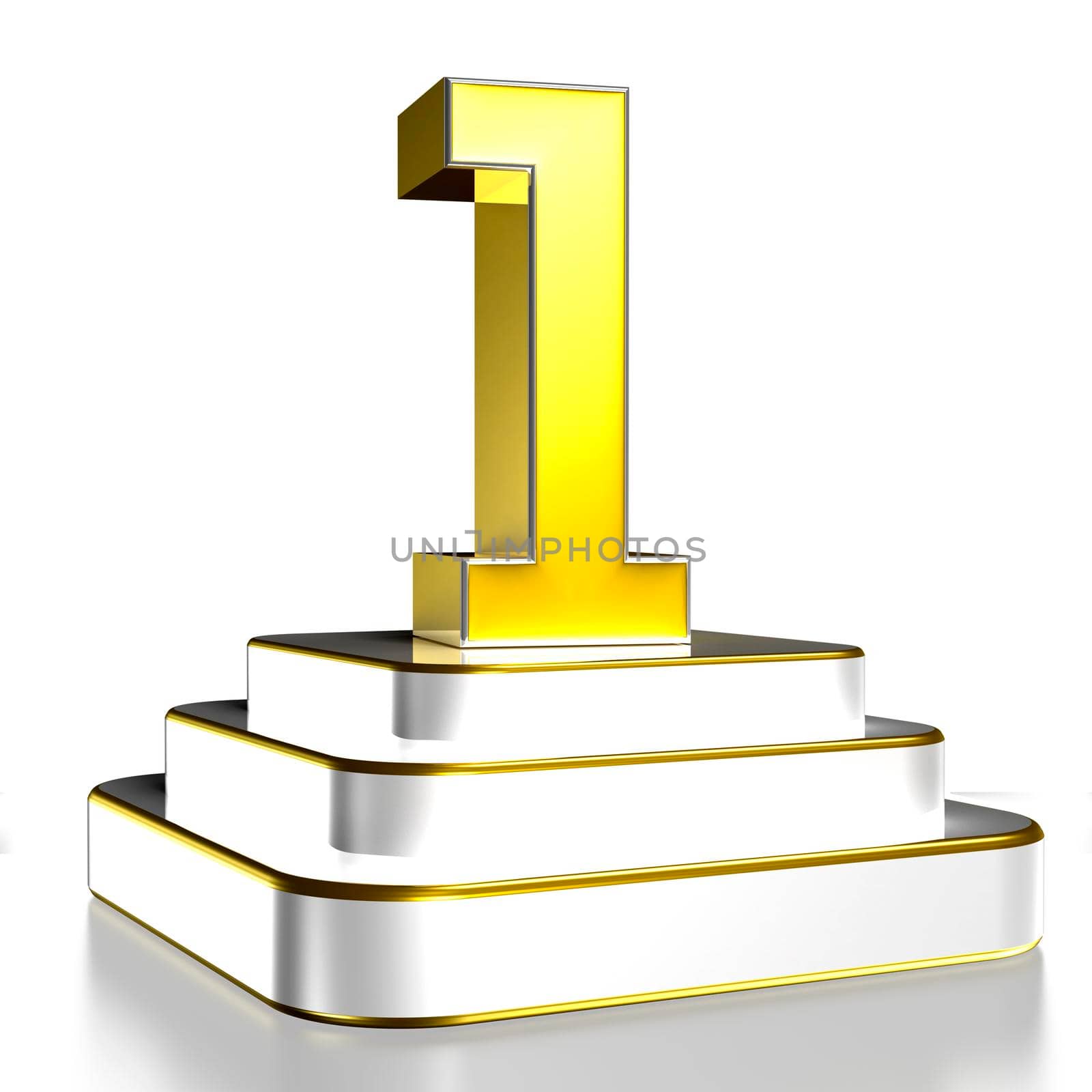 Numbers 1 gold 3D illustration are on a stainless steel platform with clipping path. by thitimontoyai