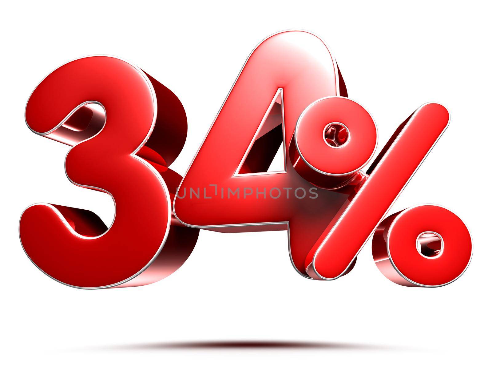 34 percent red 3D illustration on white background with clipping path. by thitimontoyai