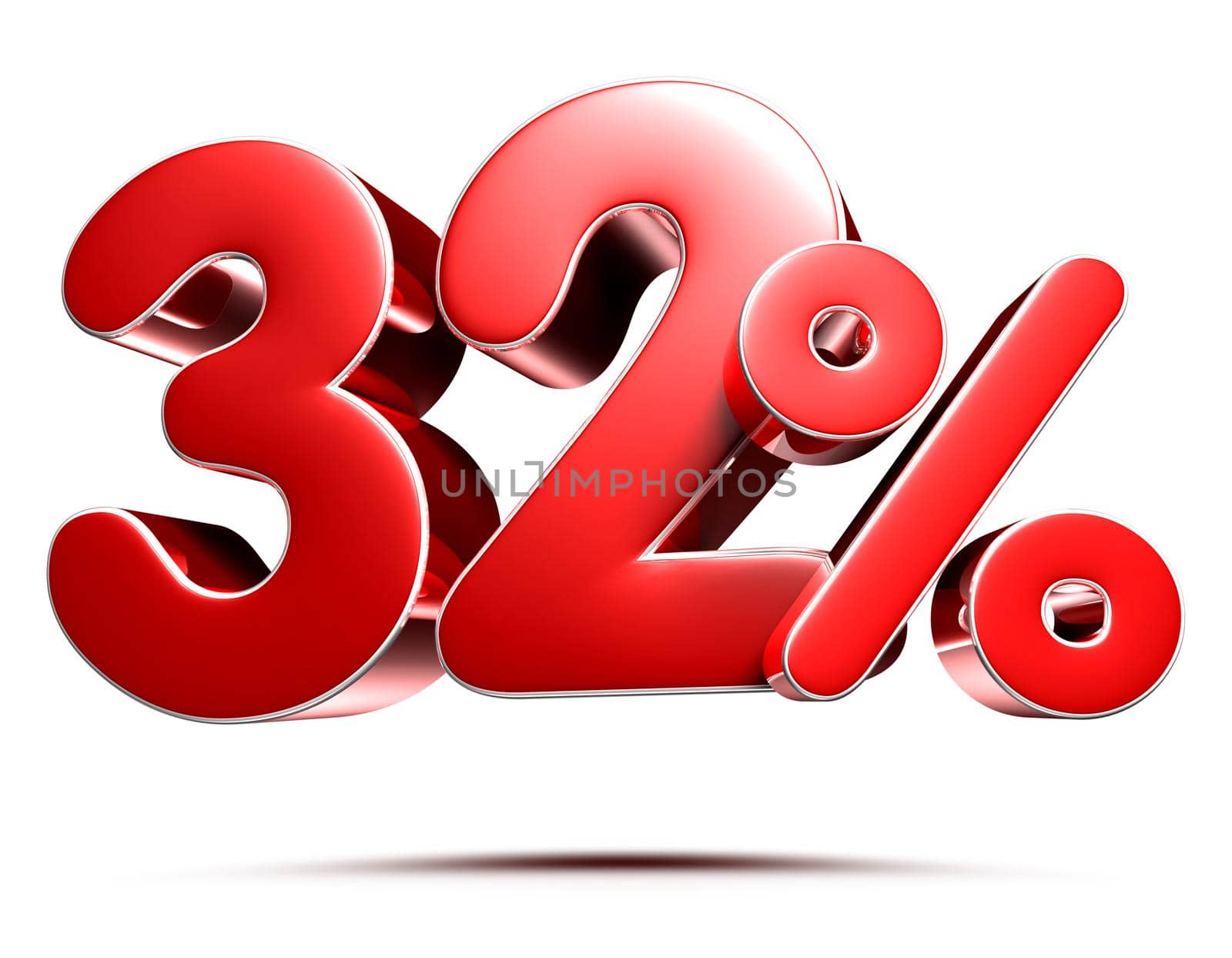 32 percent red 3D illustration on white background with clipping path.
