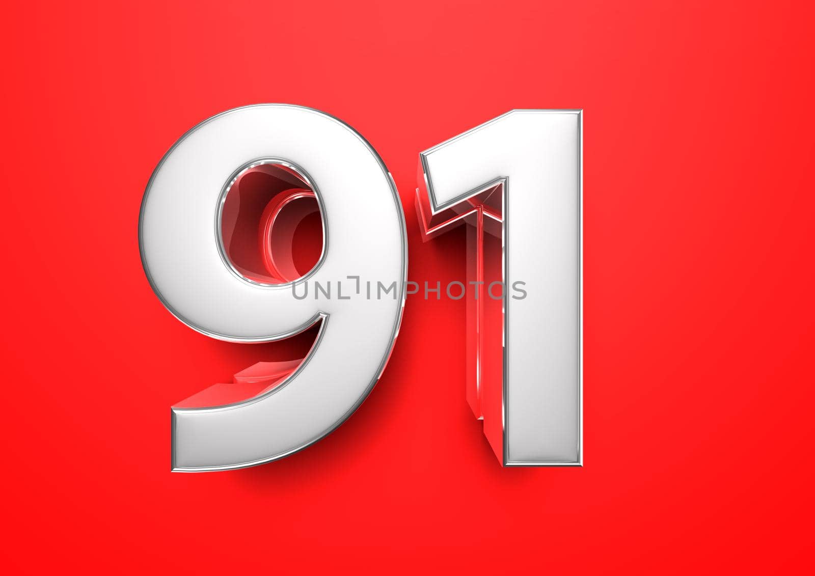 Price tag 91. Anniversary 91. Number 91 3D illustration on a red background. by thitimontoyai