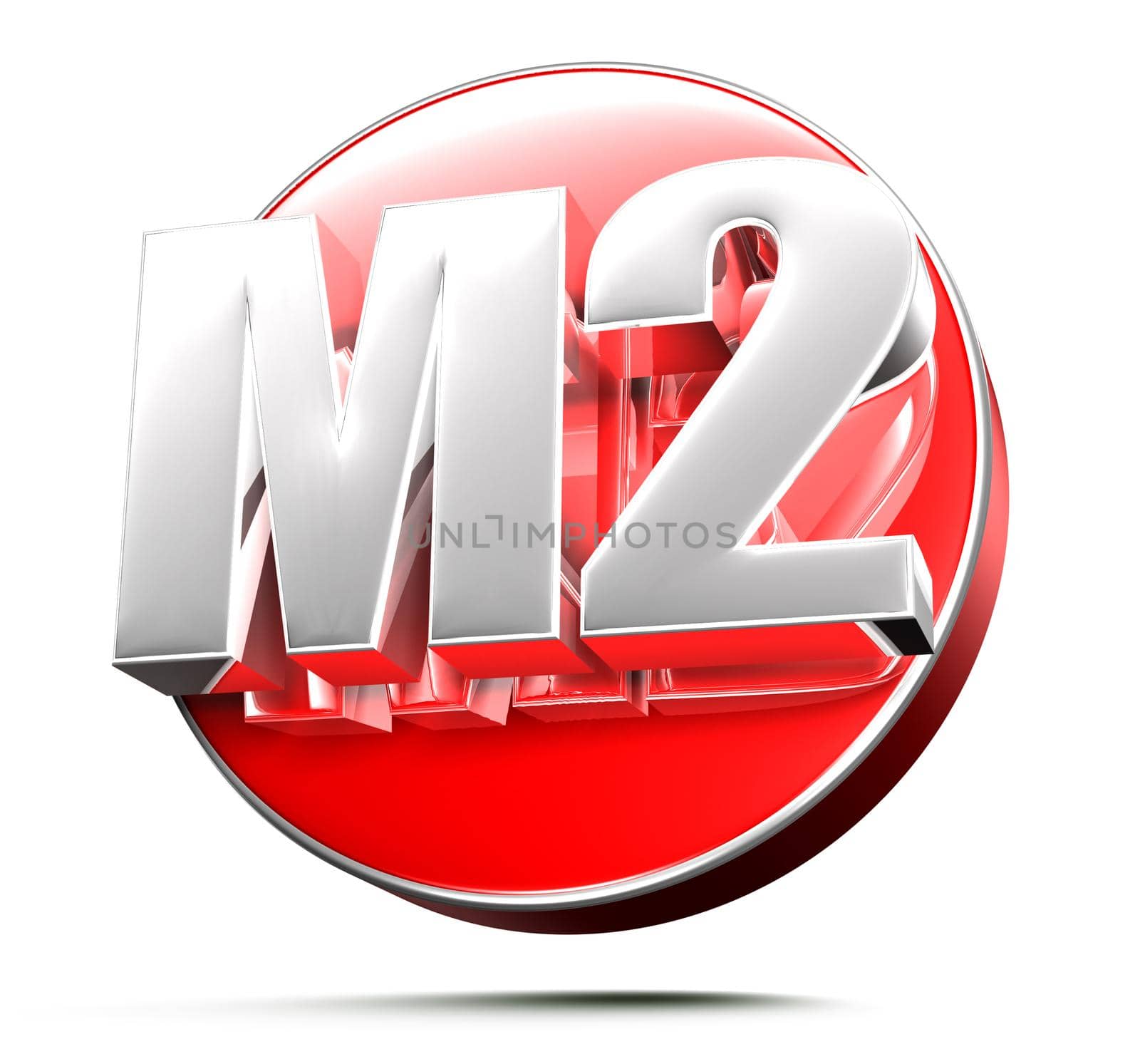 M2 red 3D illustration on white background with clipping path.