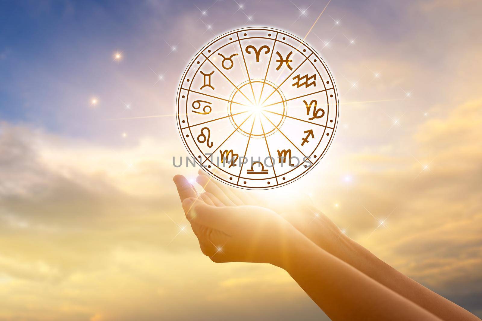 Zodiac signs inside of horoscope circle astrology and horoscopes concept by sarayut_thaneerat