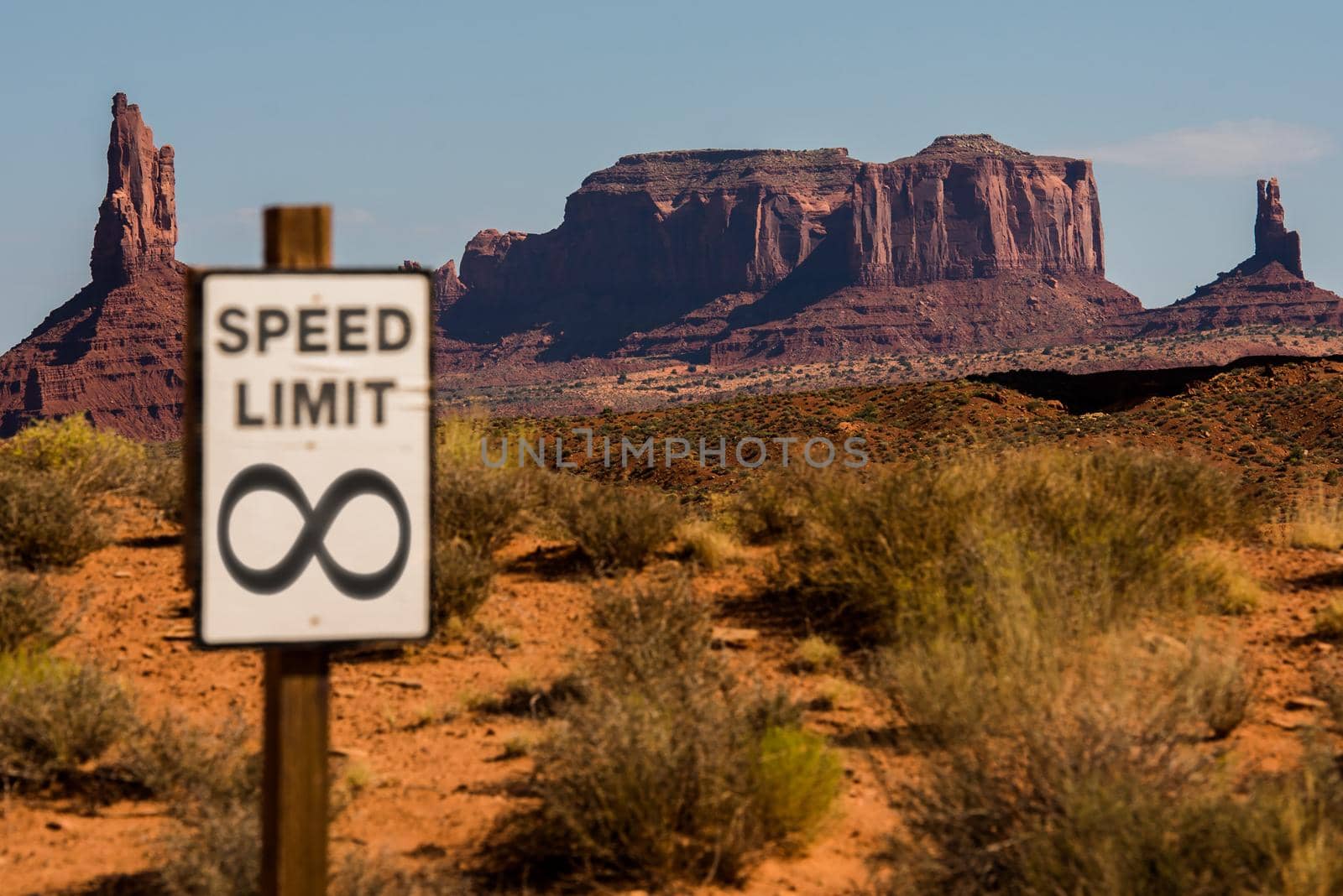 Speed limit infinity with Monument Valley mesas in the background by jyurinko