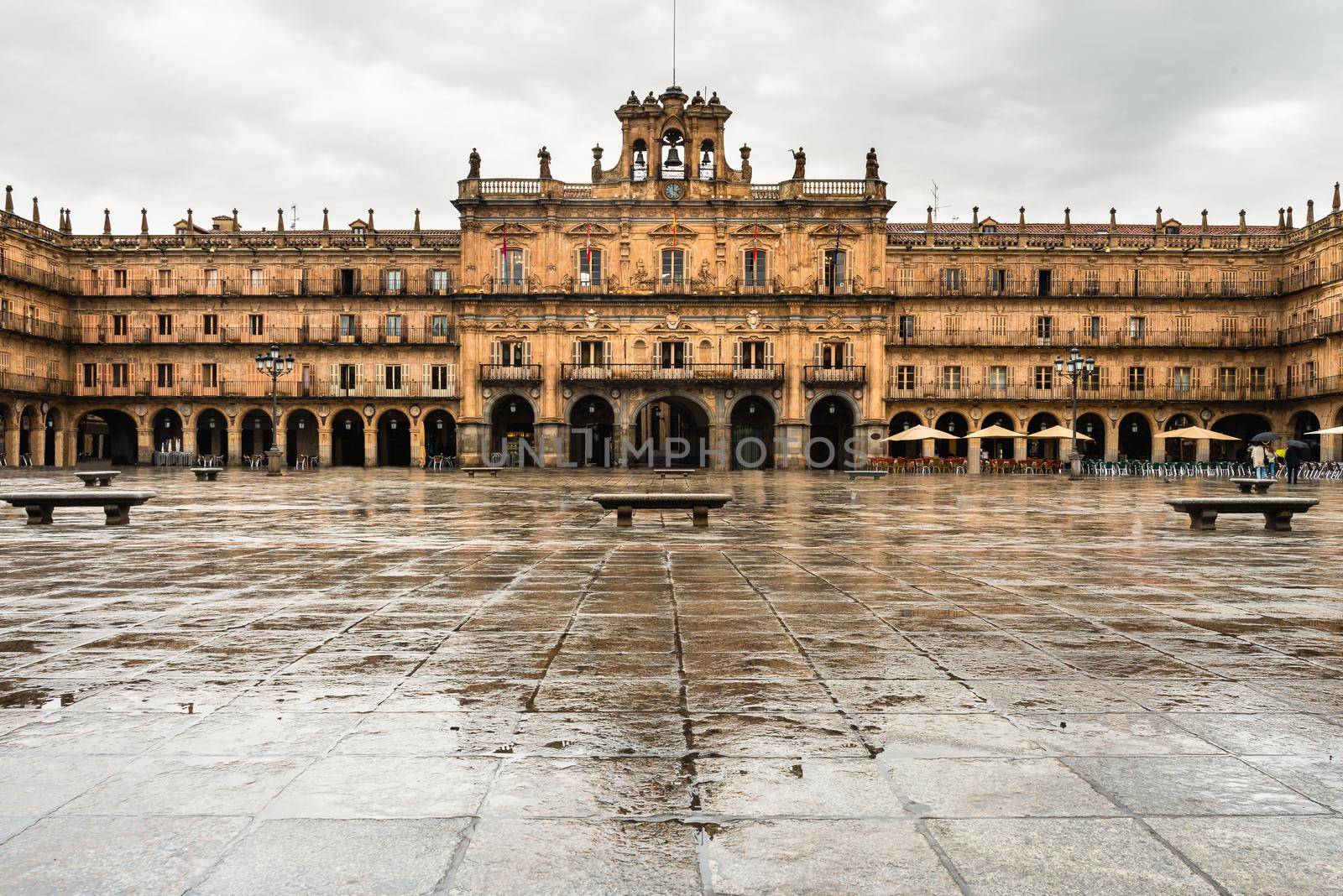Main Square in raining day, Salamanca, Castile and Lion