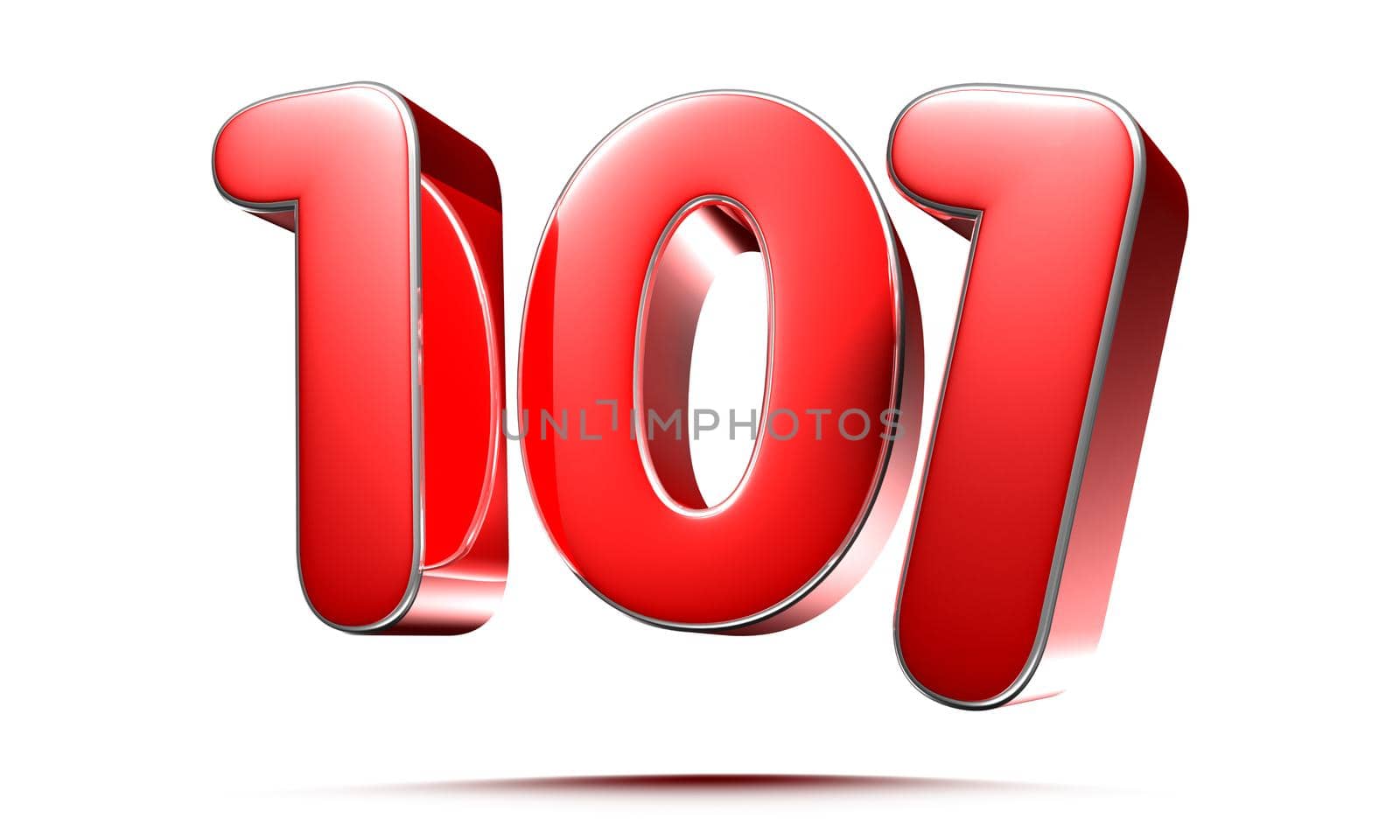 Rounded red numbers 101 on white background 3D illustration with clipping path
