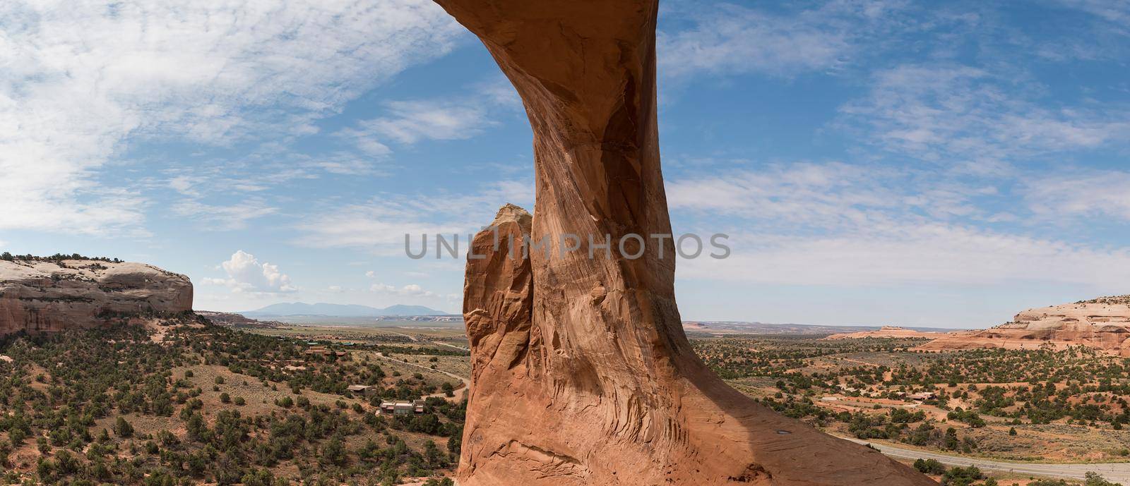 Utah panorama of inside of giant arch arm at Arches National Park