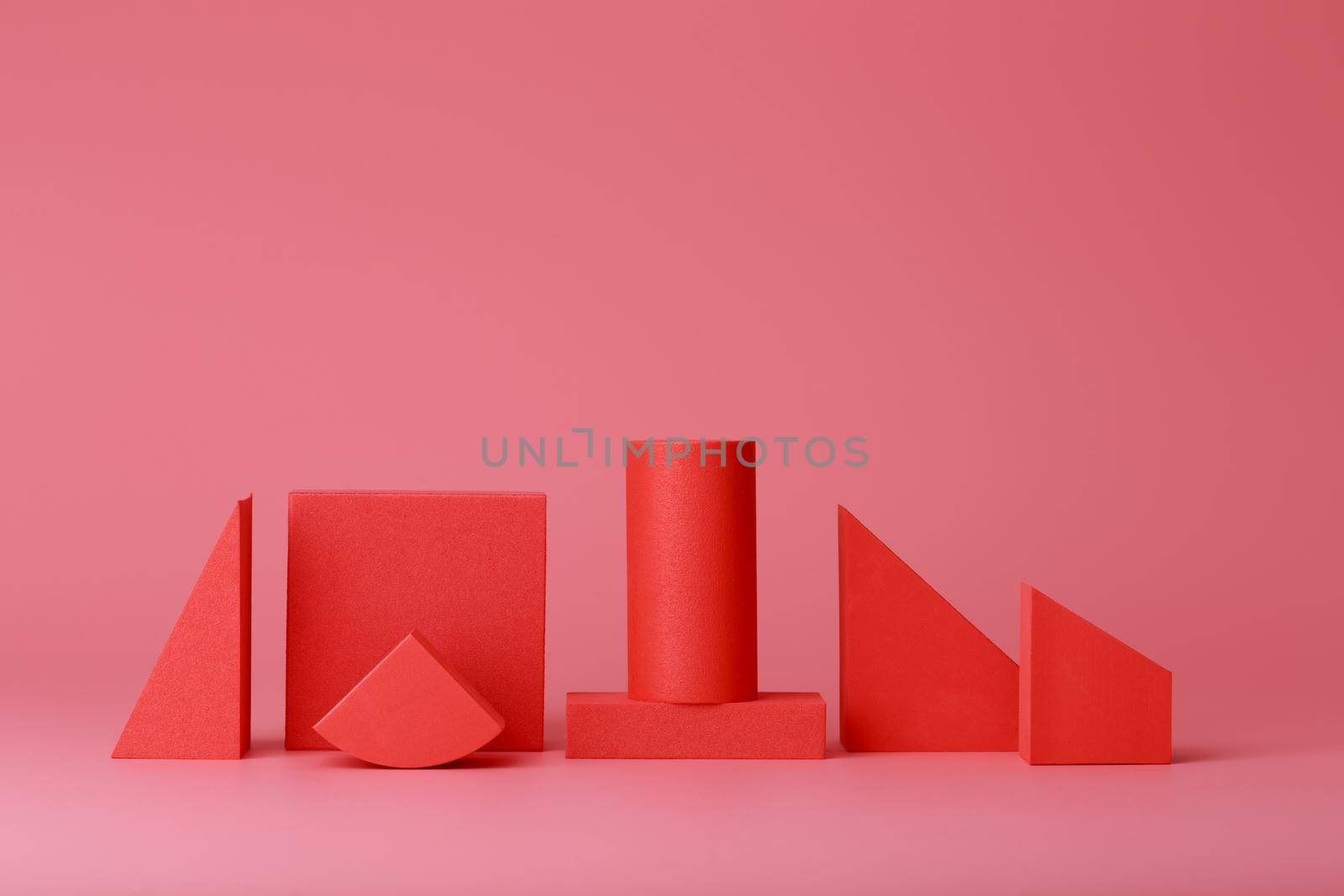 Abstract pink background with red geometric figures. Concept of minimalistic monochromatic backgrounds  by Senorina_Irina
