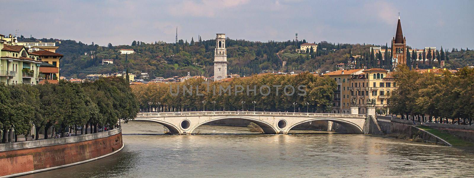 Verona river bridge, banner image with copy space