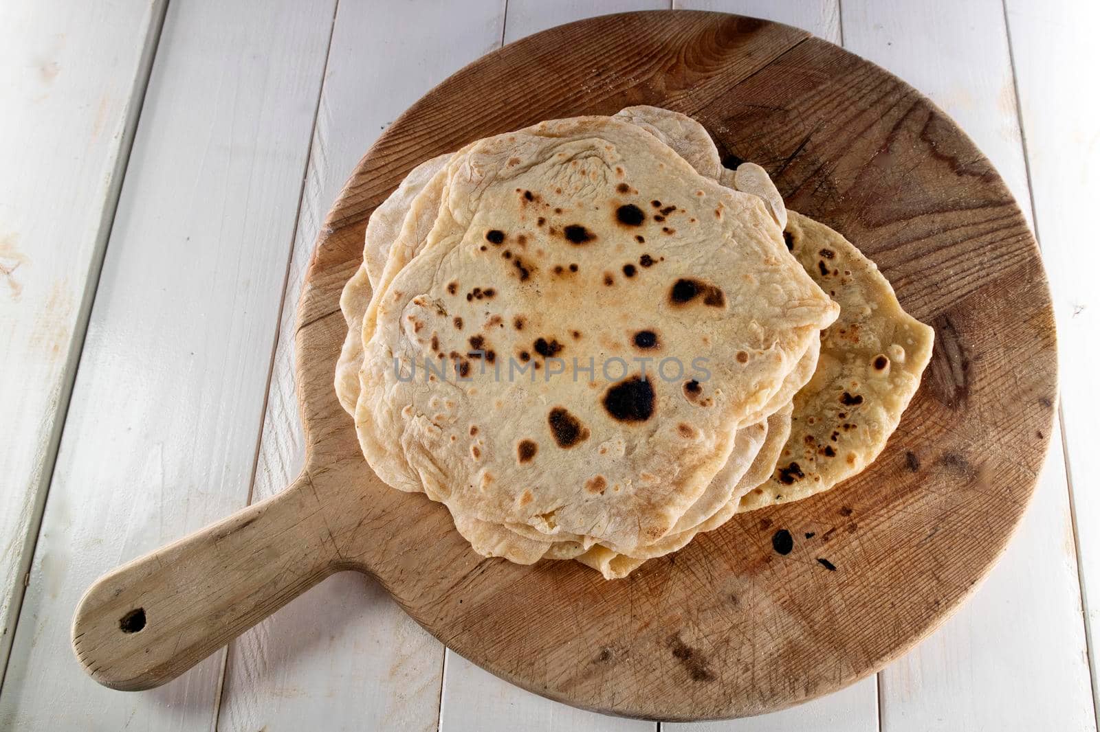 Photographic shot of the original Piadina from the Romagna region in Italy 