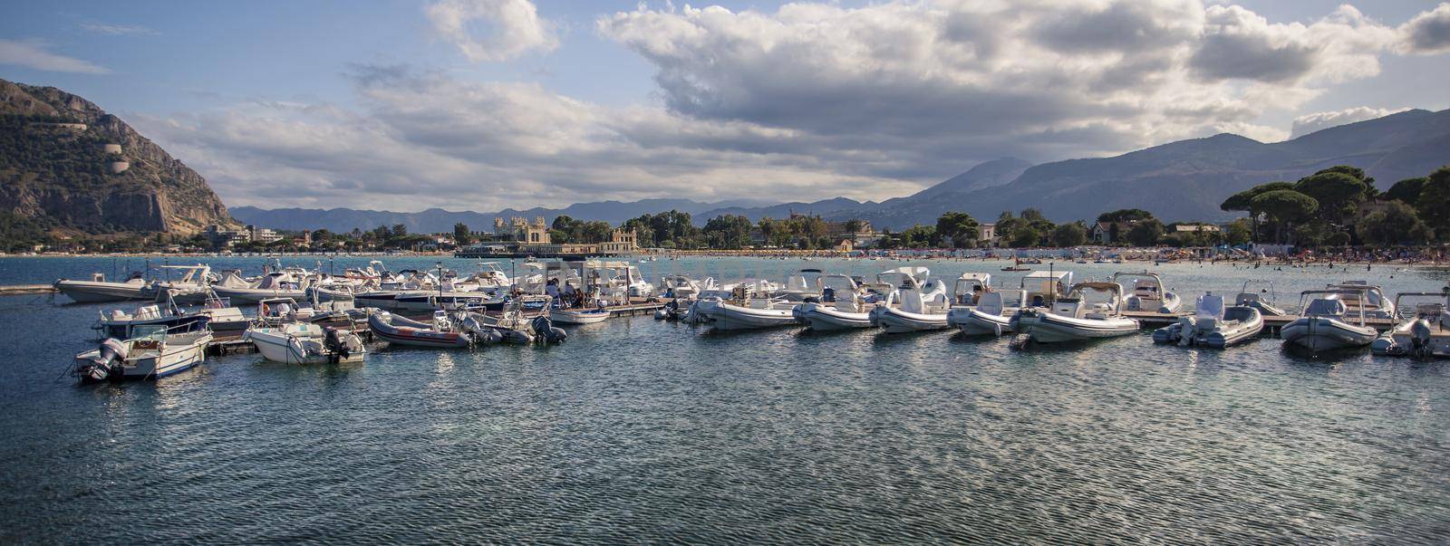 Mondello beach view, banner image with copy space