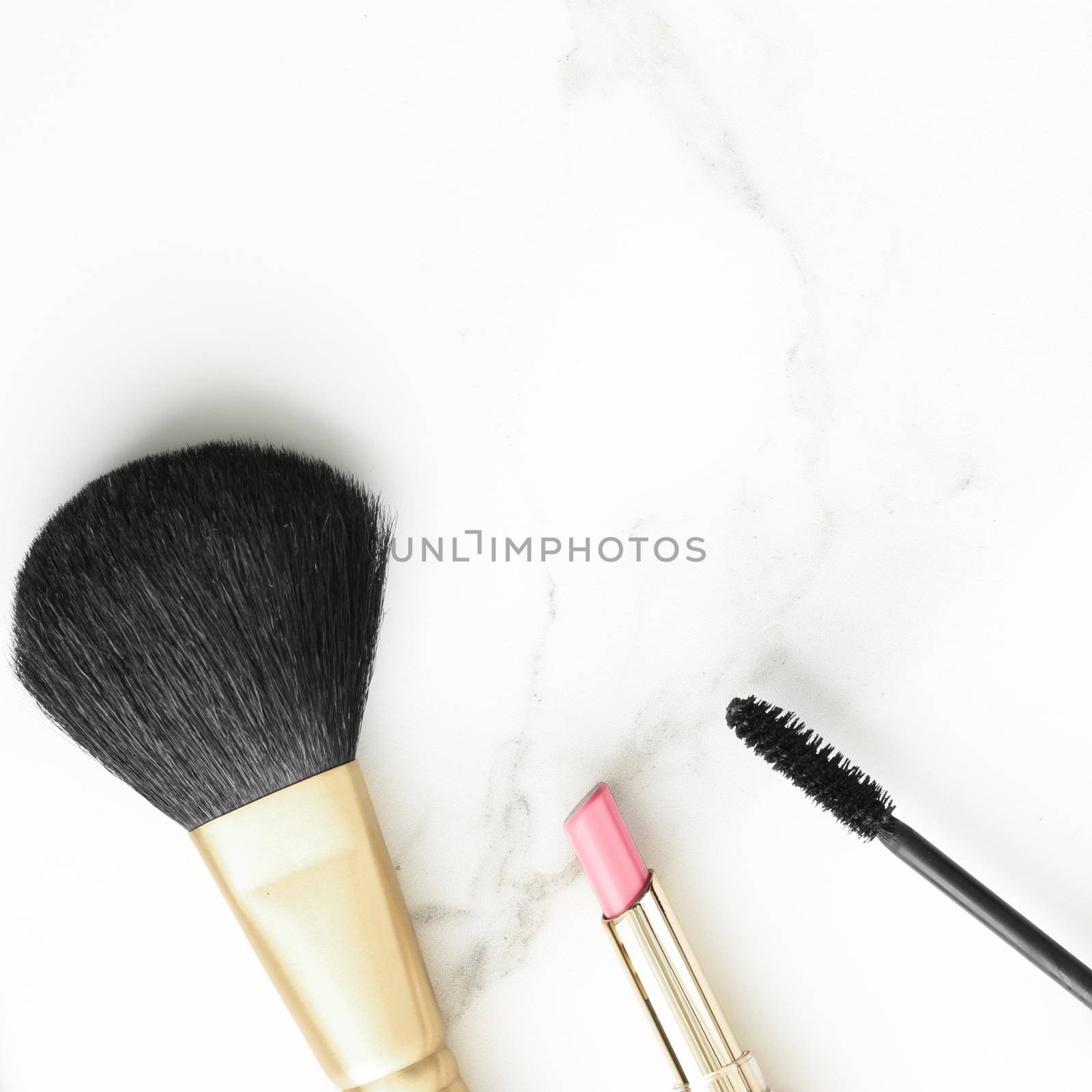 Make-up and cosmetics products on marble, flatlay background - modern feminine lifestyle, beauty blog and fashion inspiration concept