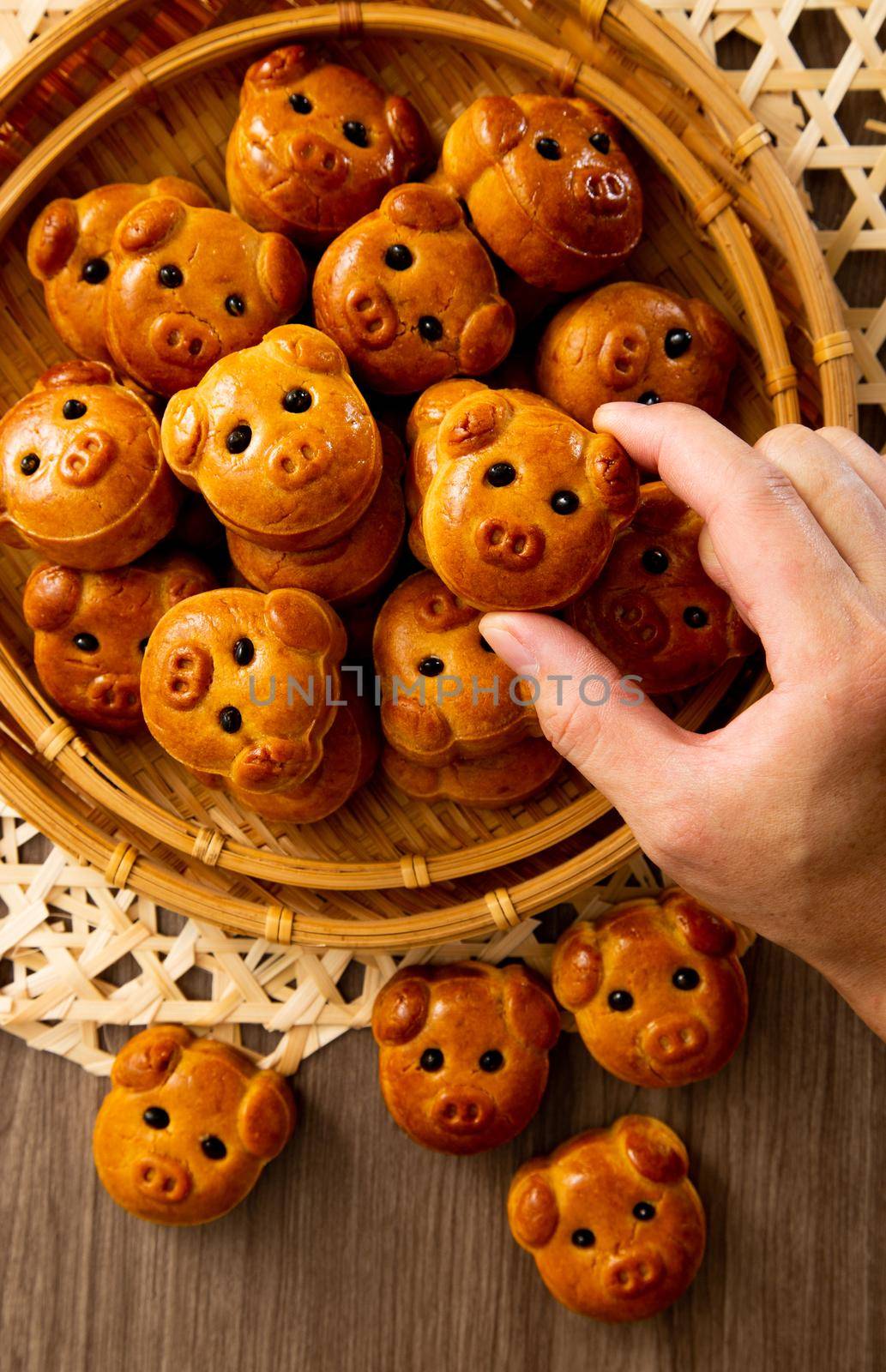chinese mooncake biscuit with piggy face. Mid Autumn Festival
