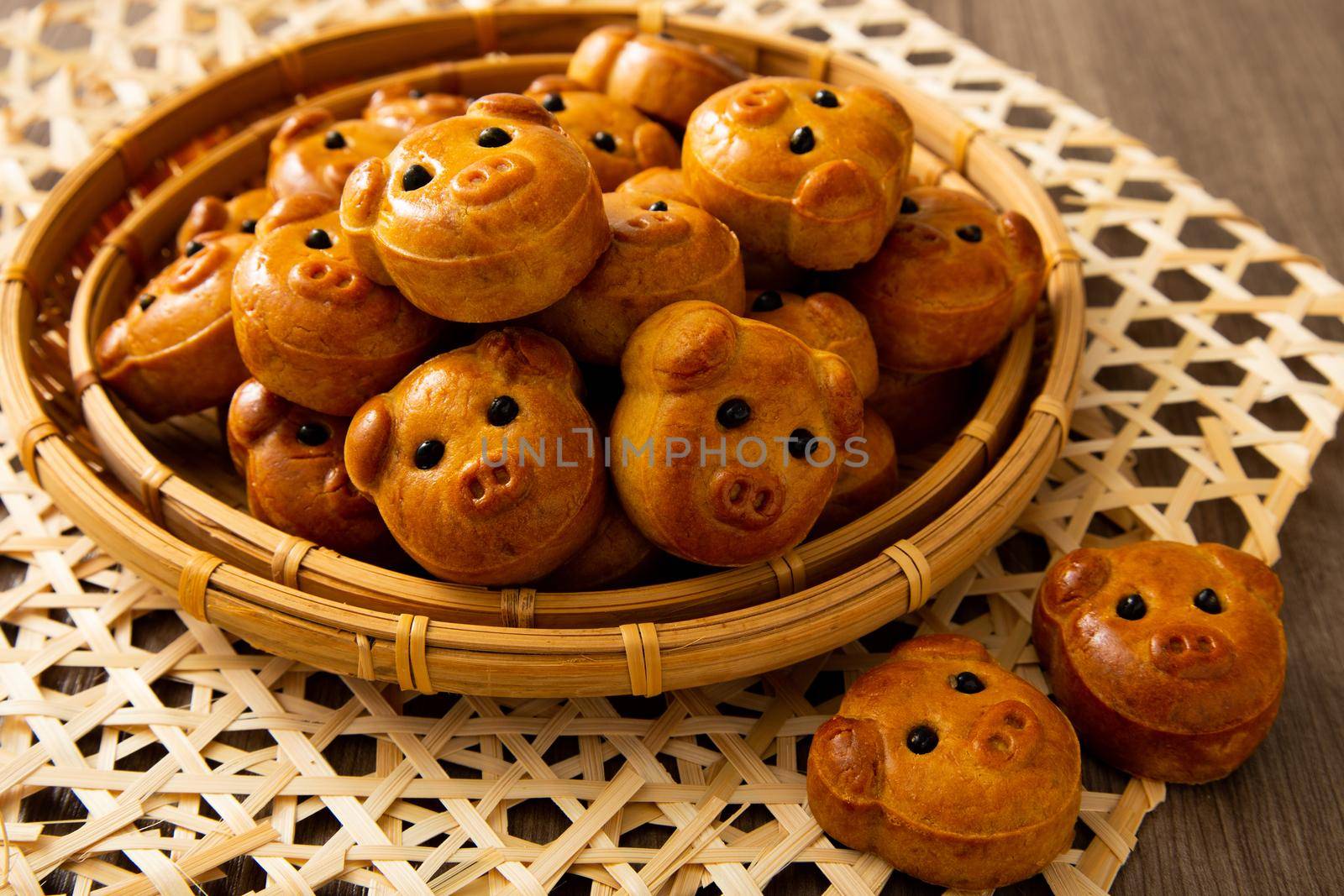 chinese mooncake biscuit with piggy face. Mid-Autumn Festival