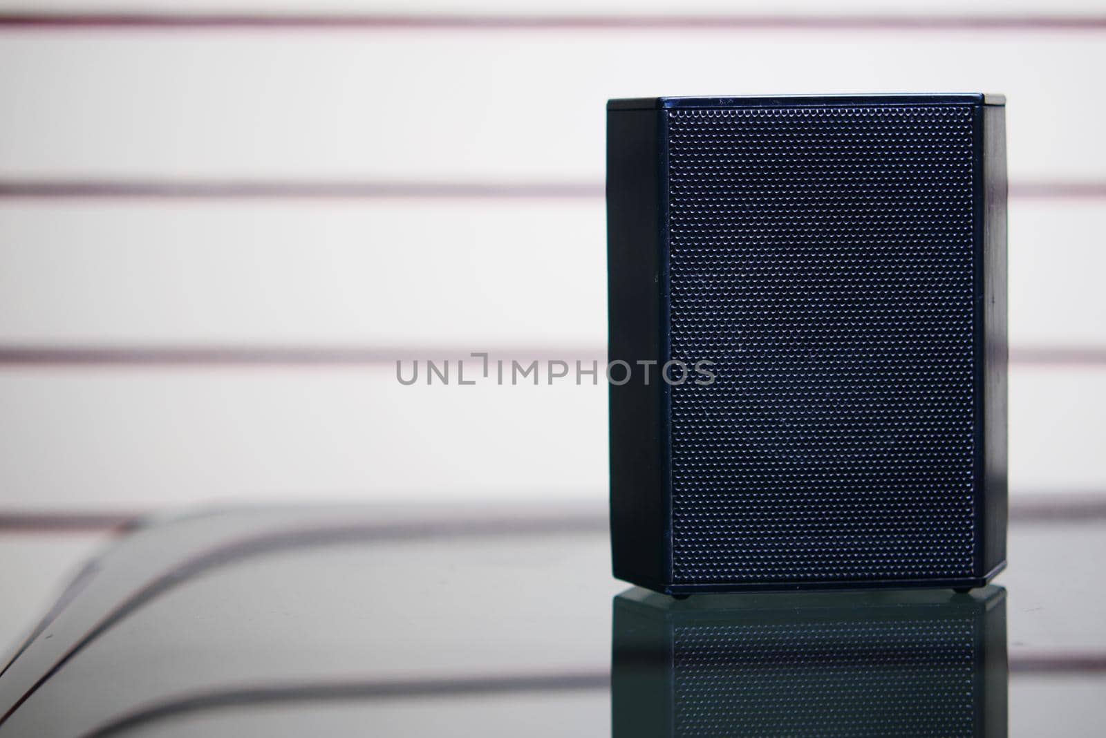 a sound speaker on table with copy space