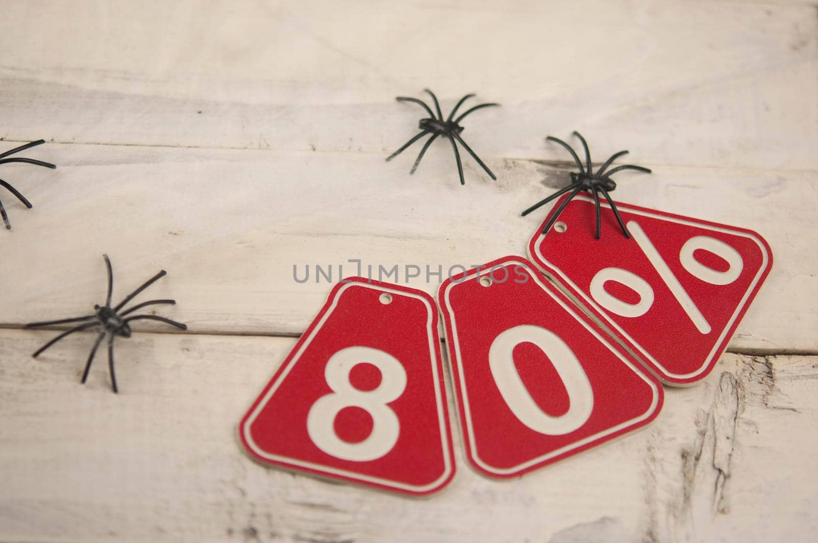 eighty percent discount on the Halloween background-price tag on a rustic old wooden background by inxti