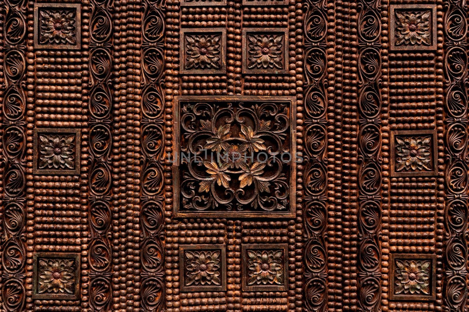 Beautiful wood carving, handmade door in muslim oriental style. Exploring arabic countries.