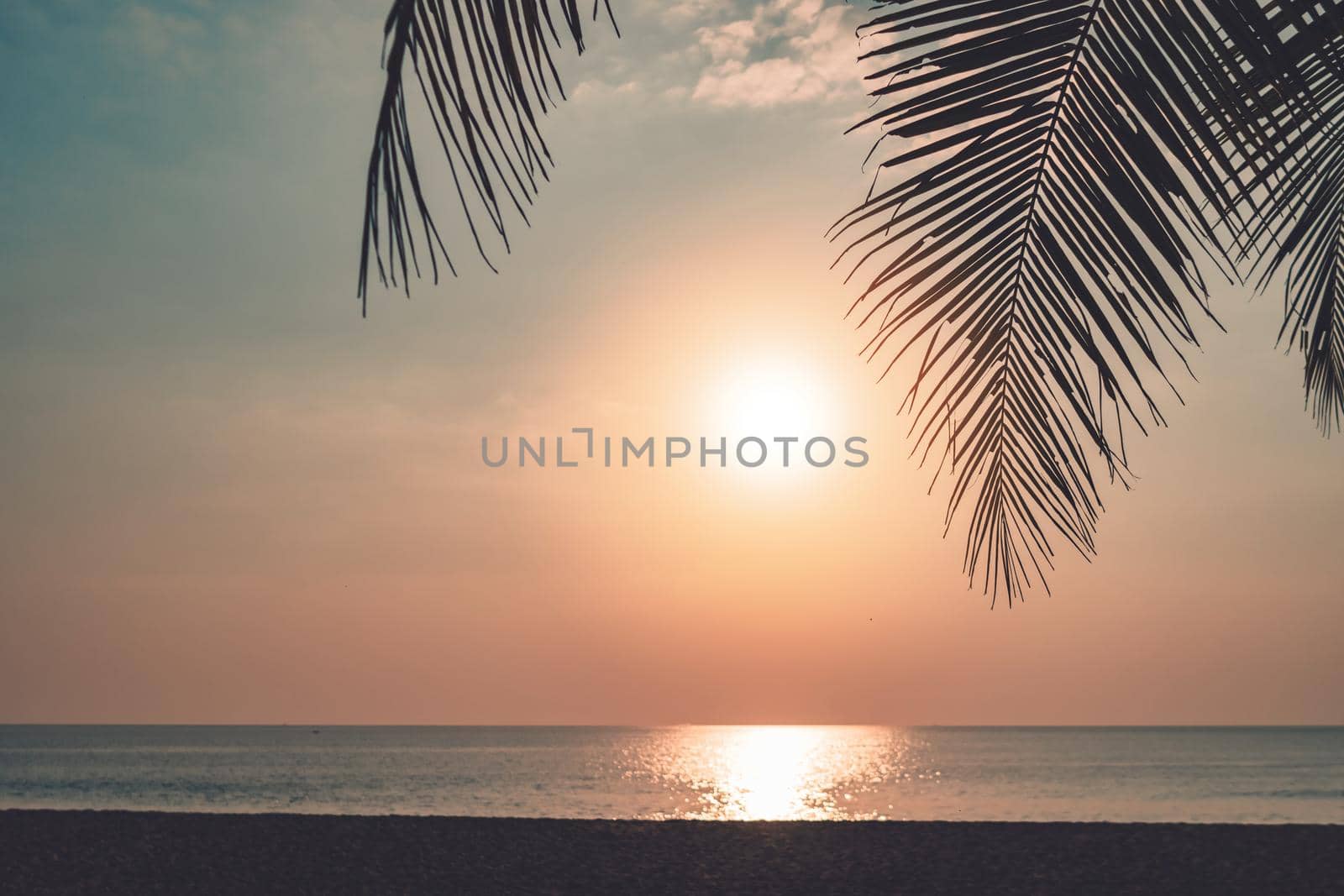 Tropical nature clean beach sunset sky time with sun light background.
