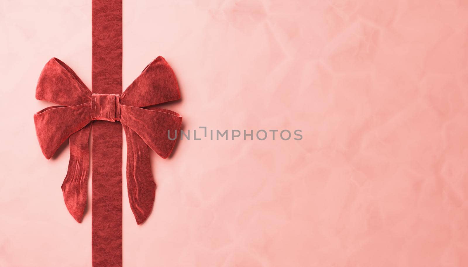 red velvet ribbon on paper surface with space for text in Christmas gift concept. 3d rendering