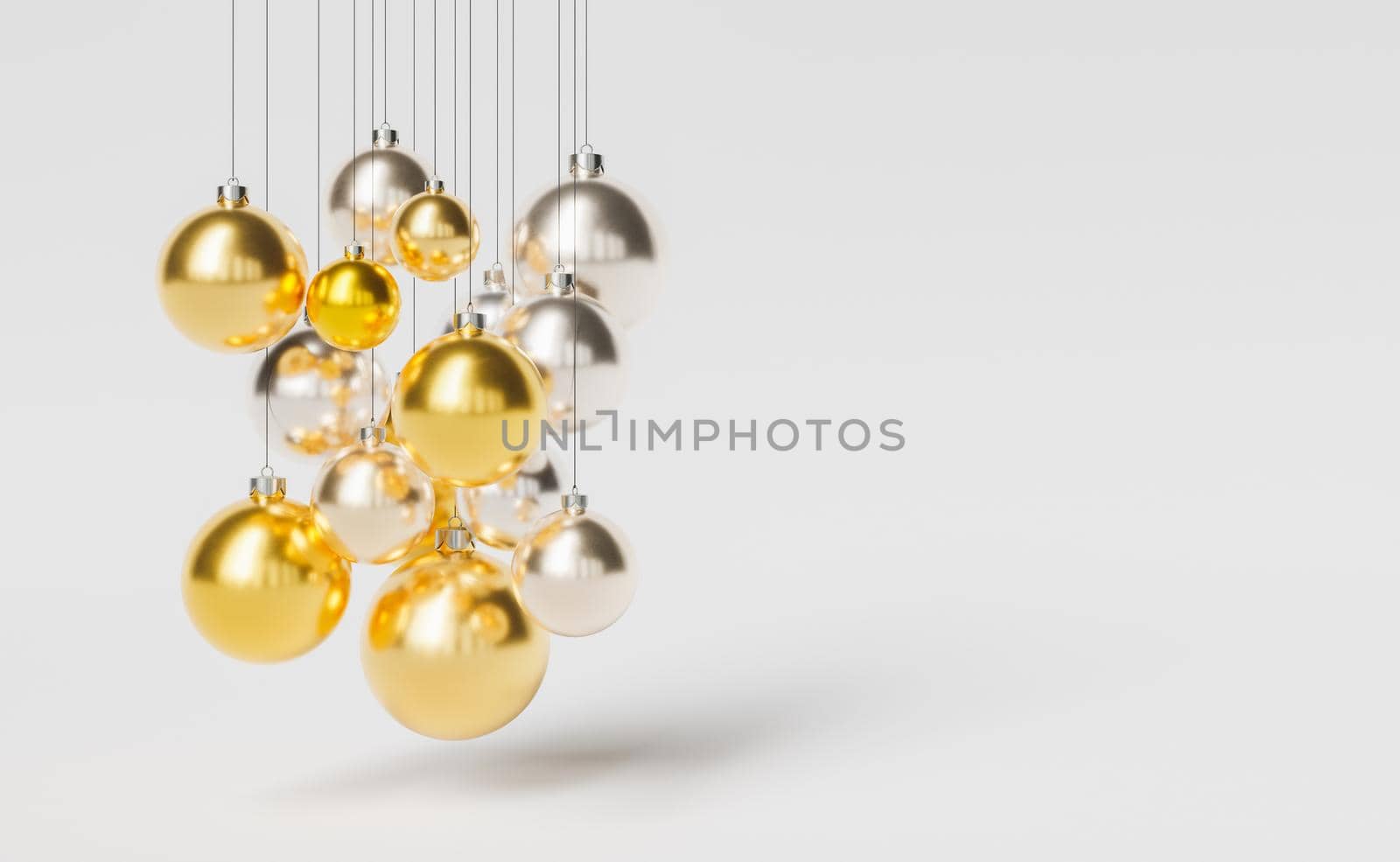 Gold and silver Christmas balls hanging with white background by asolano