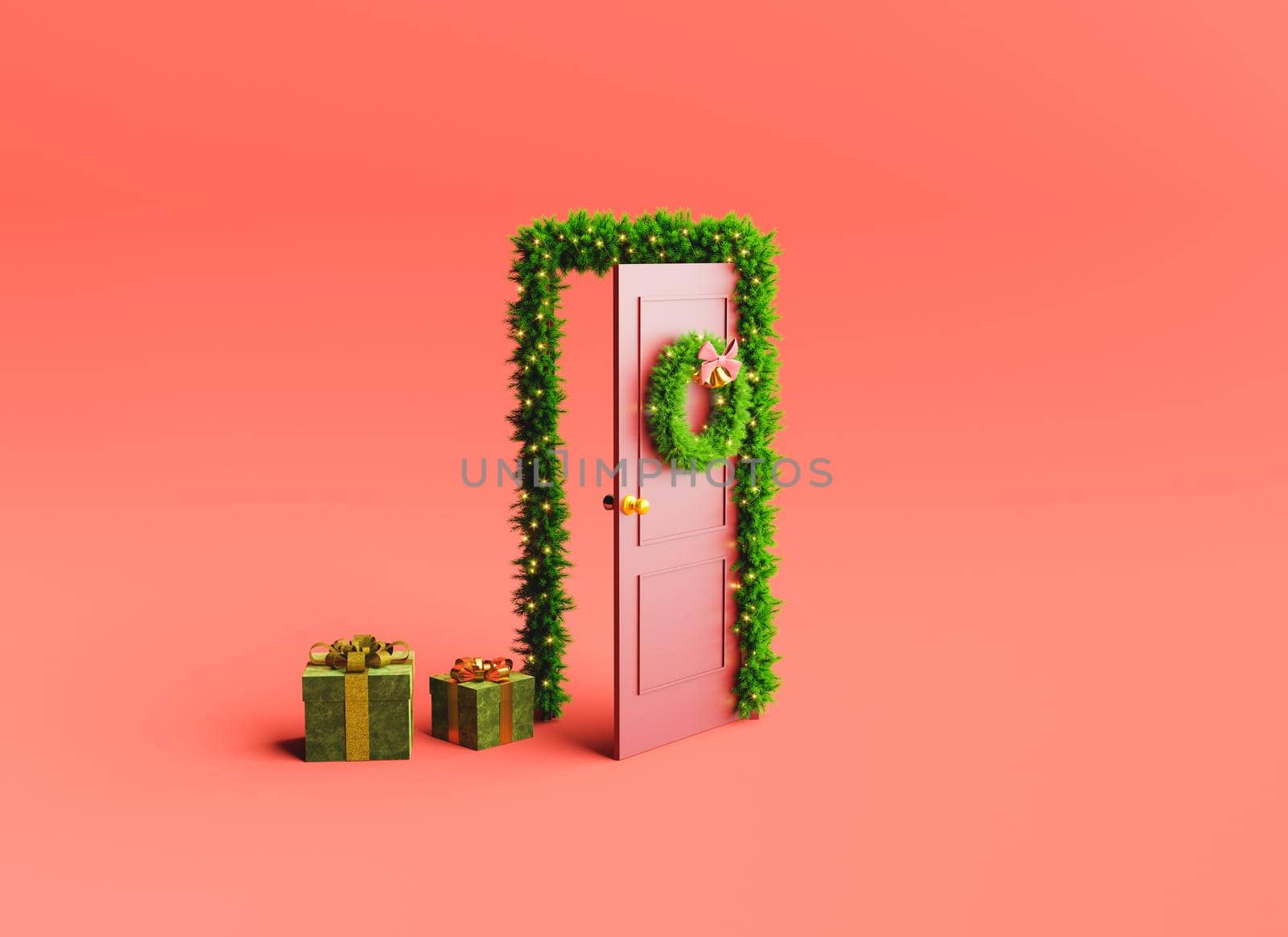 minimalist door with christmas ornaments by asolano