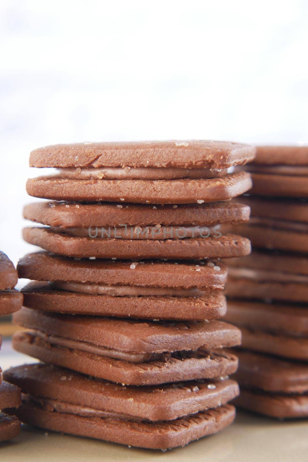 stack of chocolate cream cooking on white background ,