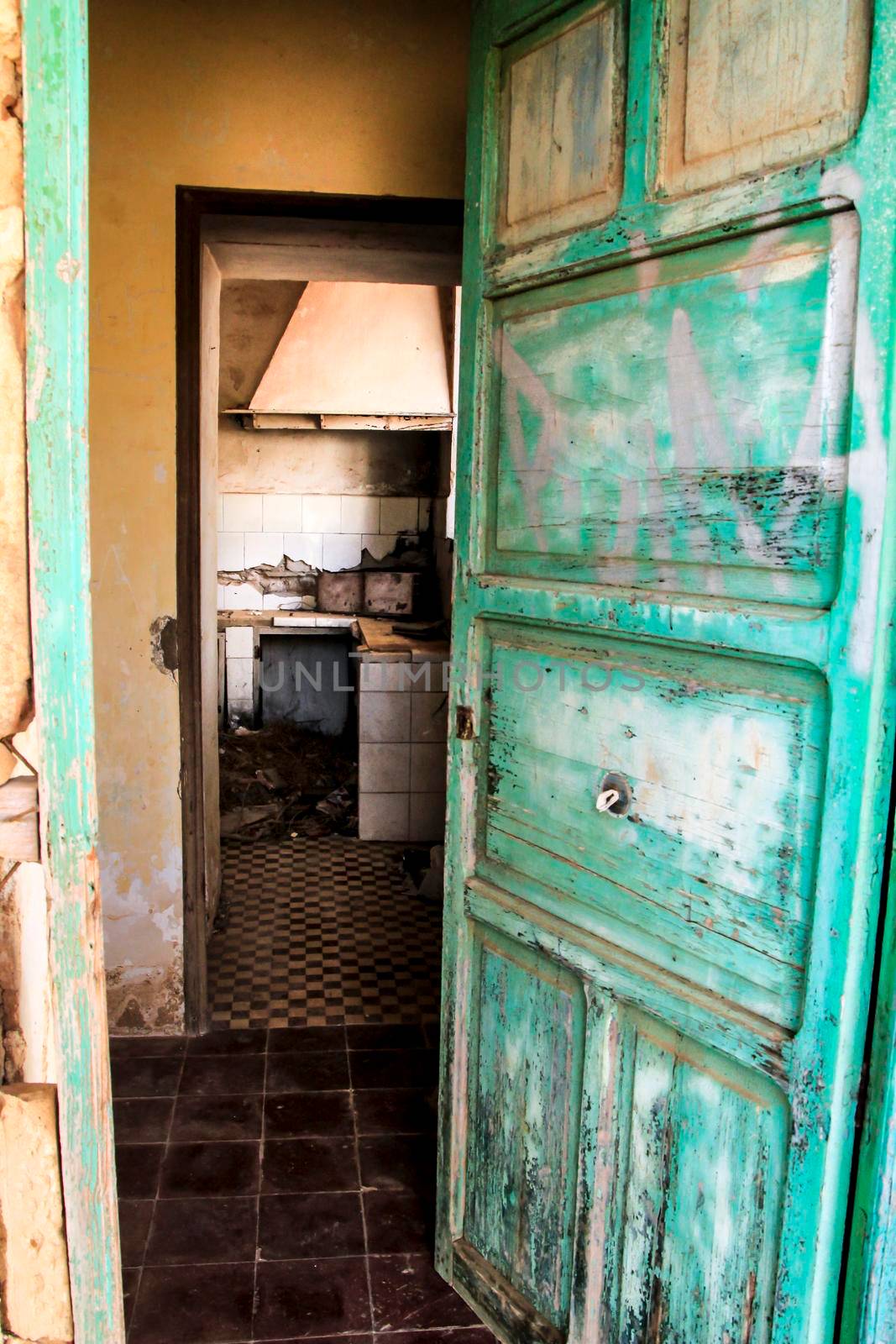 Remains of kitchen of abandoned building of the gold mines of Rodalquilar village in Almeria province, Spain.