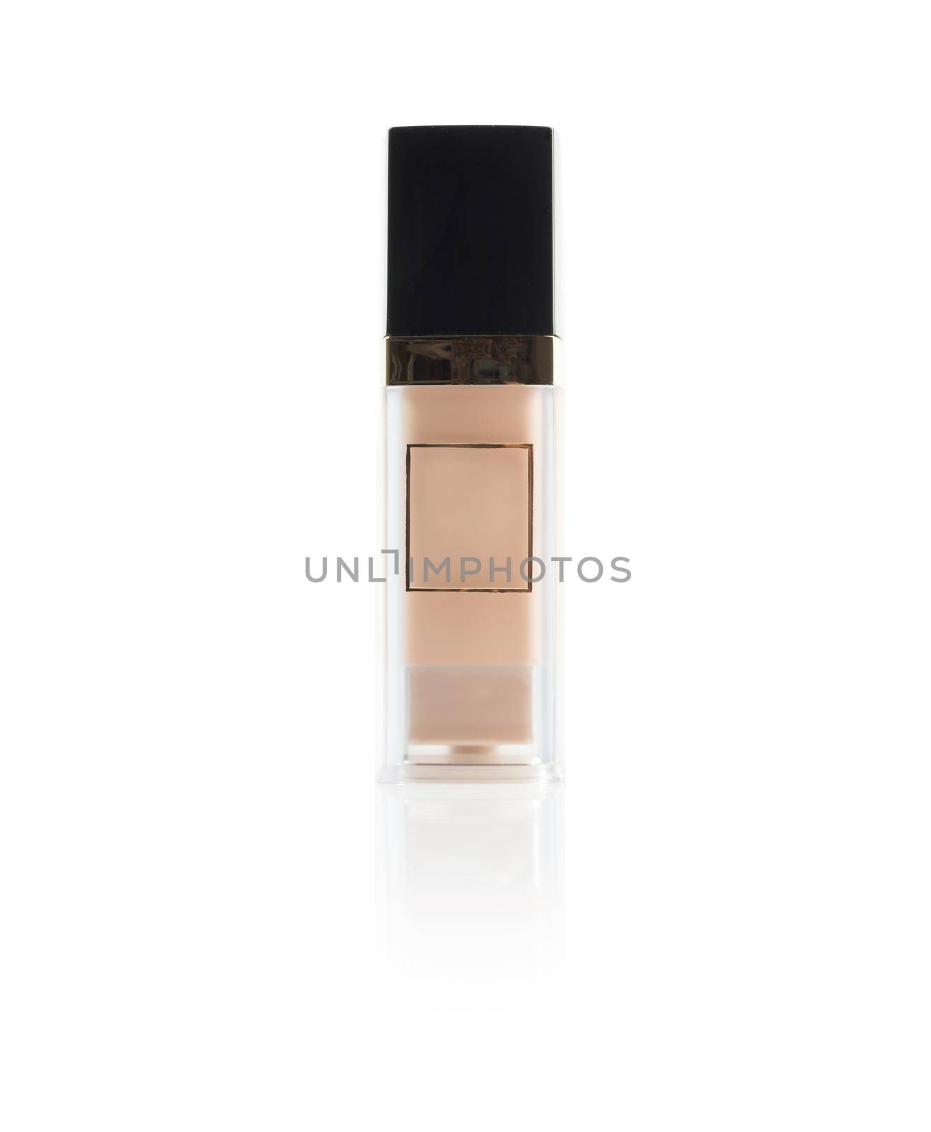 Bottle of liquid foundation with reflection isolated on white