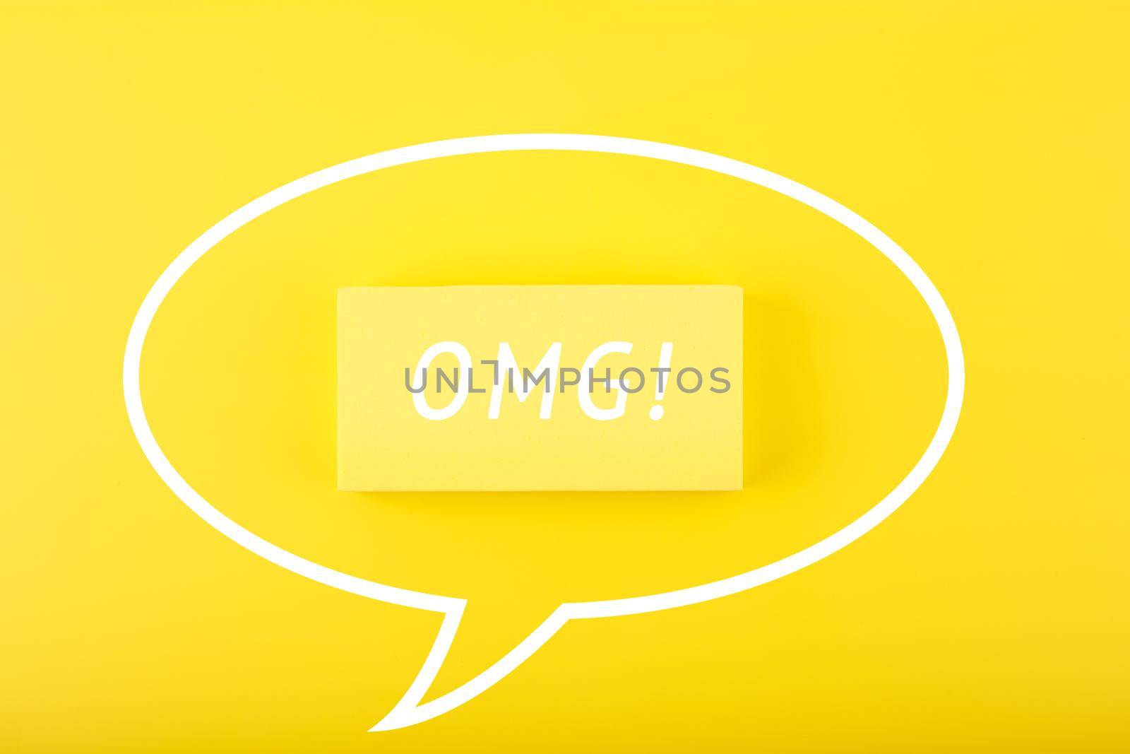 Speech bubble OMG on bright yellow background by Senorina_Irina