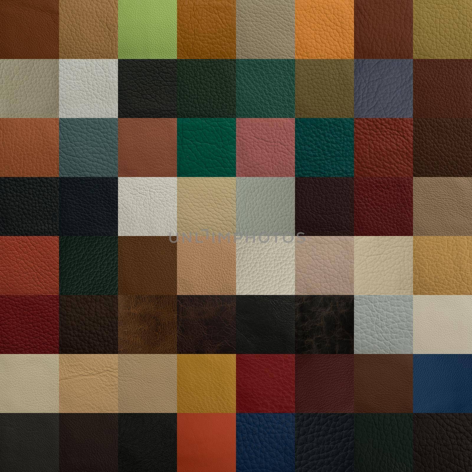 Leather chart with many color and texture samples