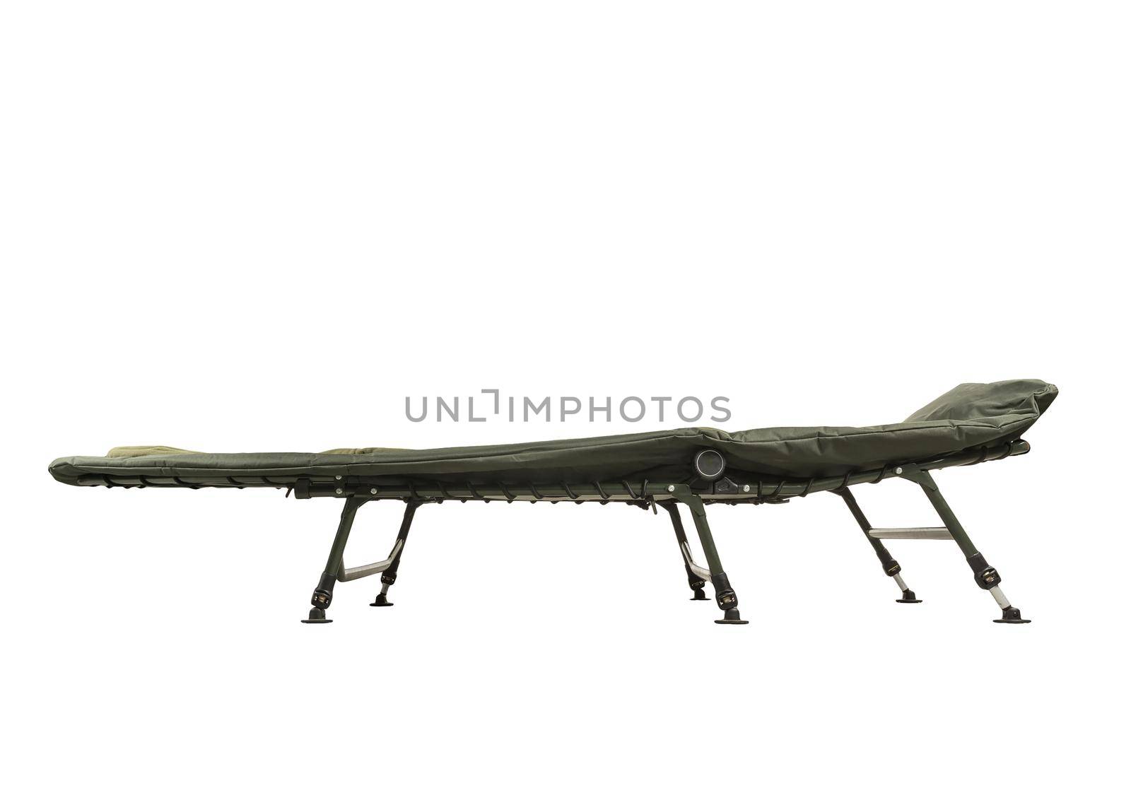 Green camp bed isolated on white background