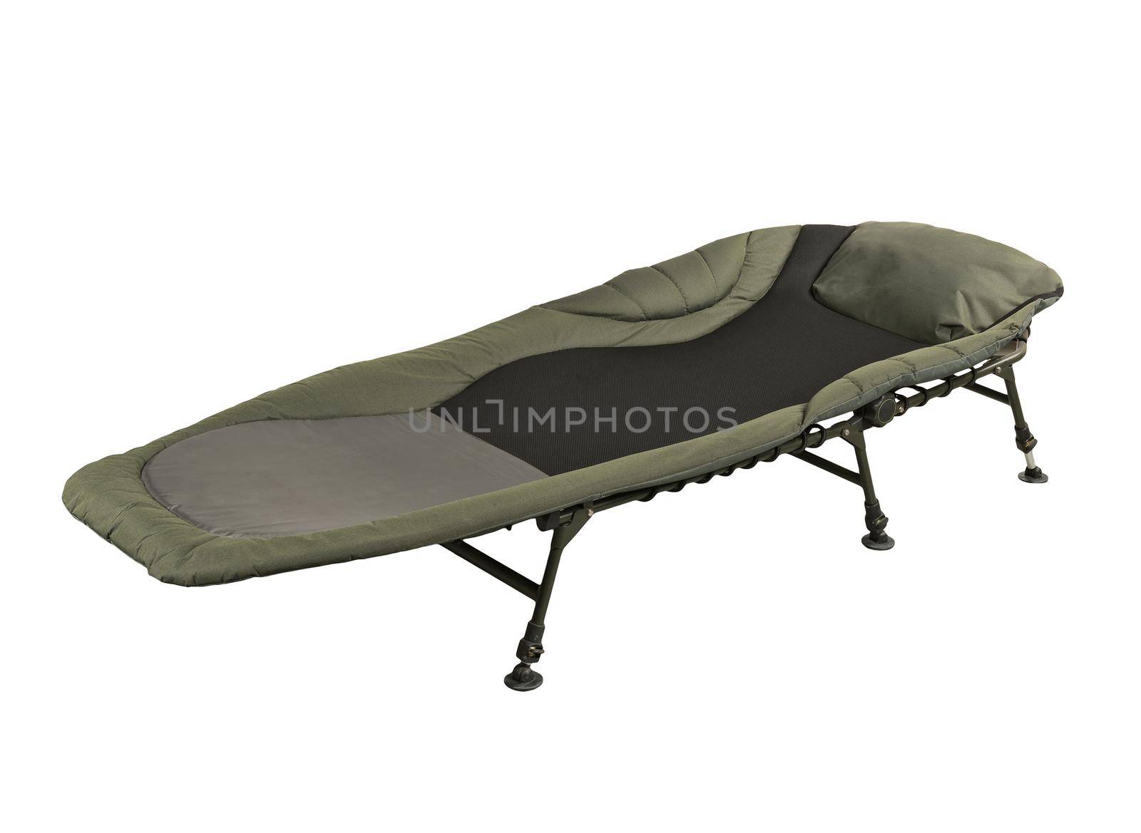 Green camp bed isolated on white background