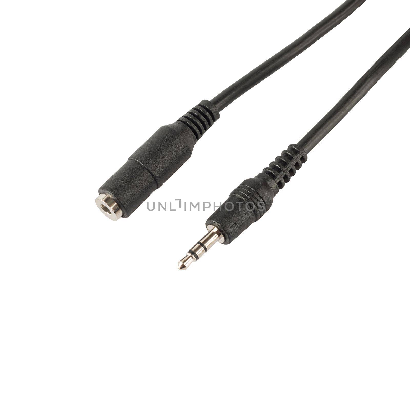 Audio cables close up shot isolated on white