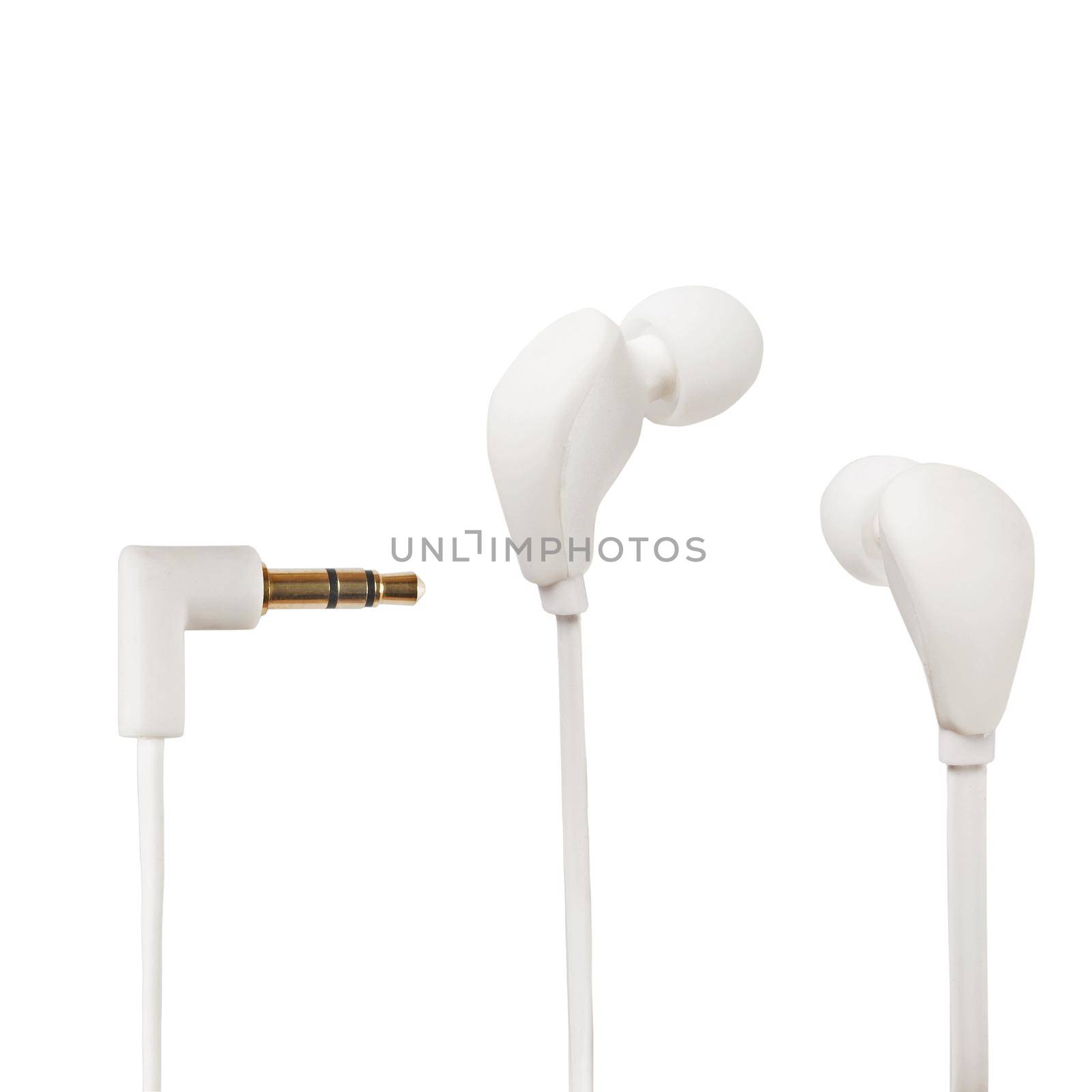 White headphones closeup shot over white background