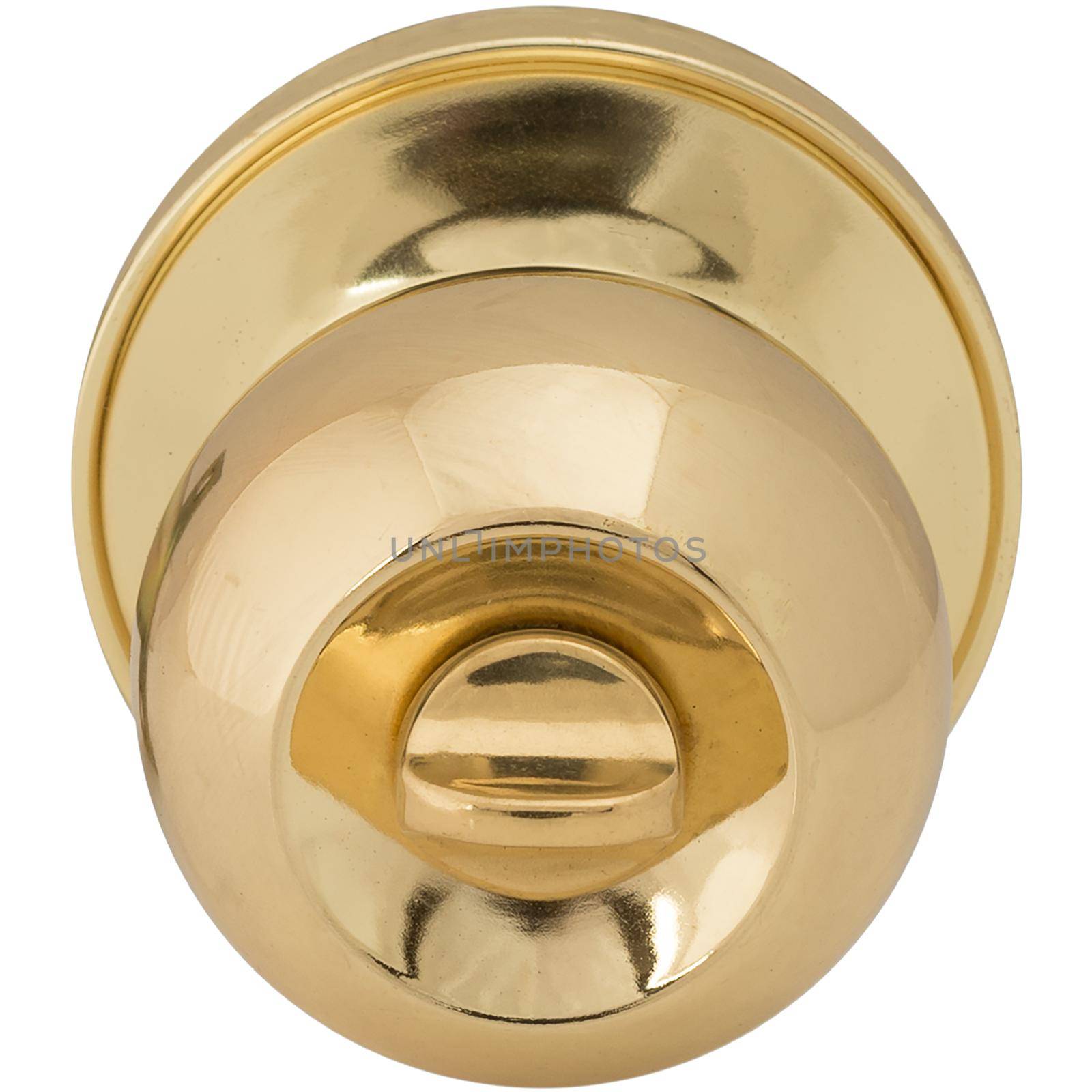 Golden Door knob macro shot isolated on white background