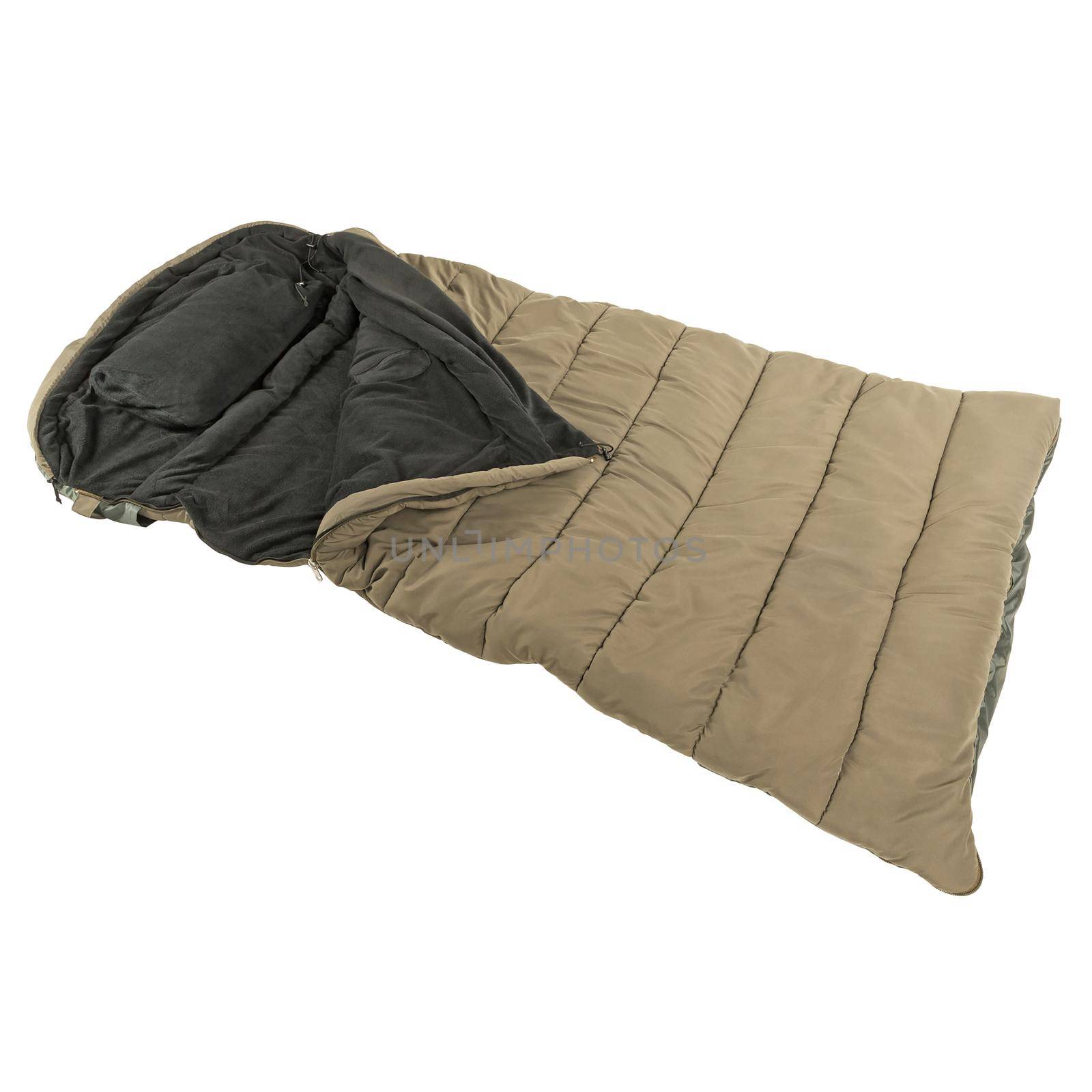 Warm sleeping bag isolated on white baground