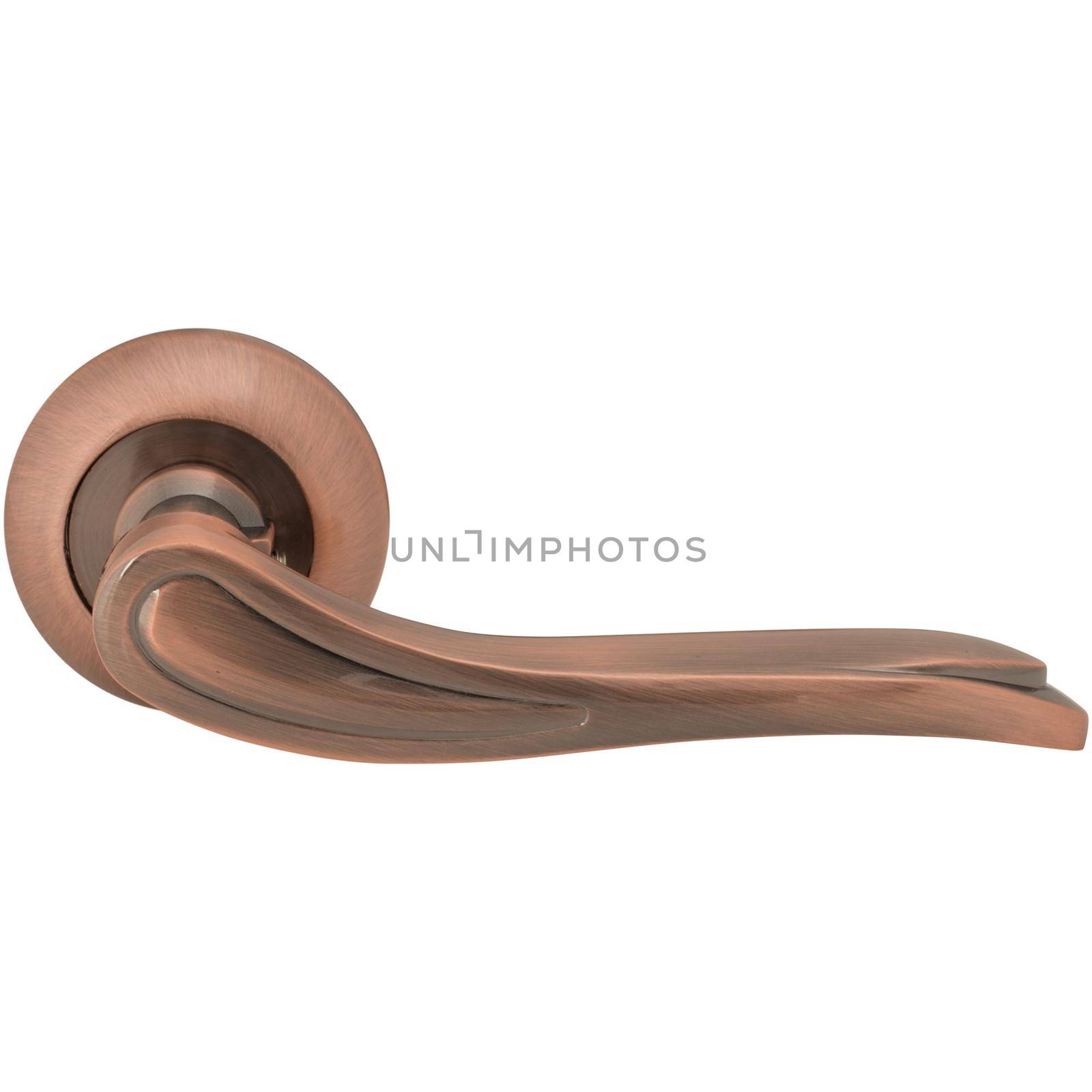 Classic copper door handle side view isolated on white