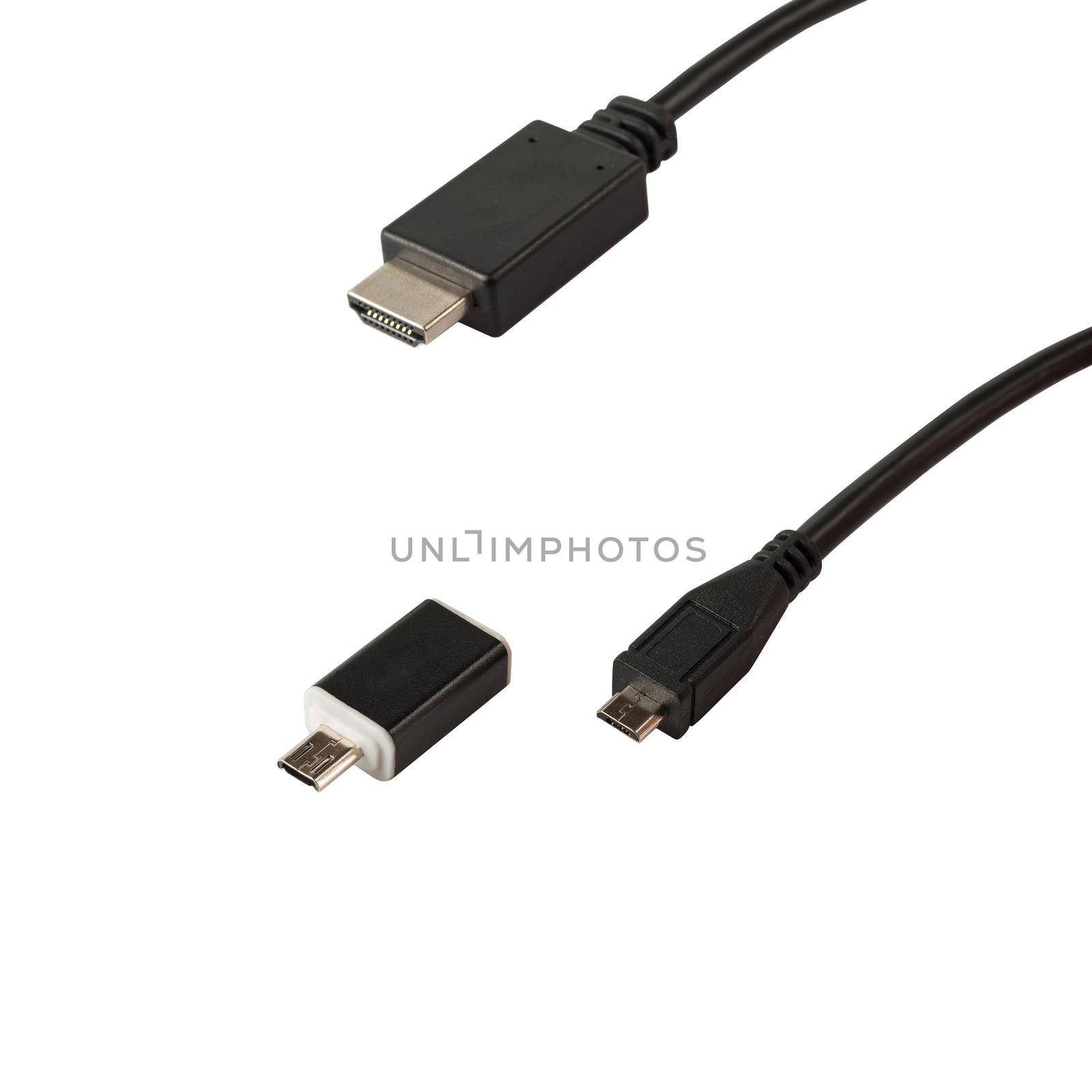 Closeup shot of HDMI cable isolated on white