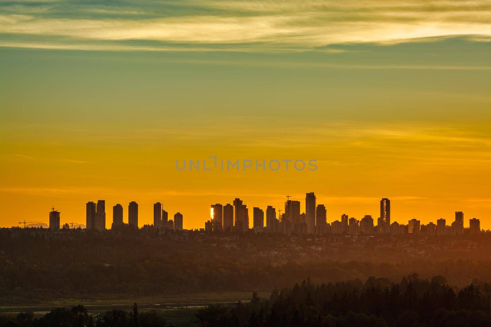 Expressive sunset in Metrotown of Vancouver, Canada.