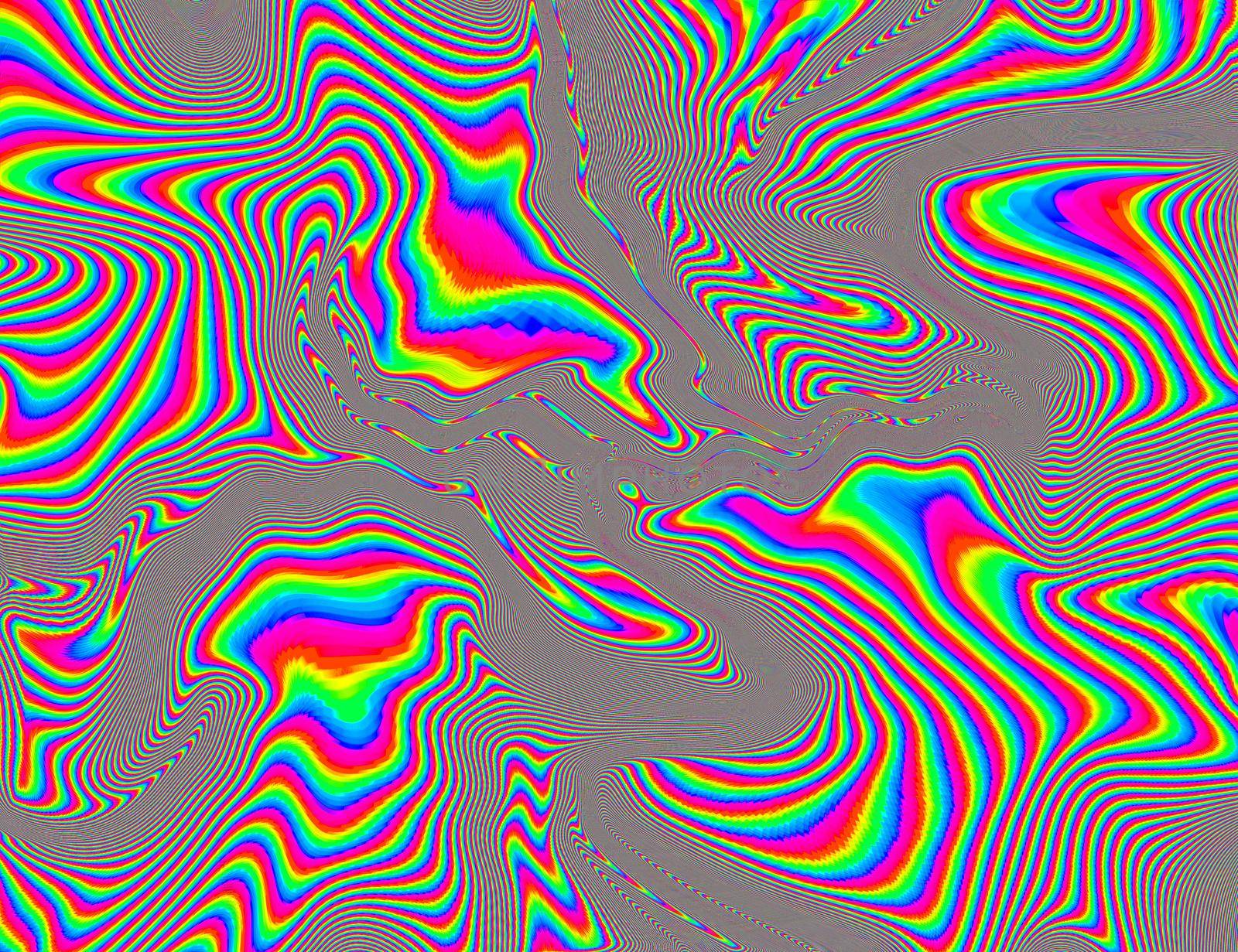 Hippie Trippy Psychedelic Rainbow Background LSD Colorful Wallpaper. Abstract Hypnotic Illusion. Hippie Retro Texture Glitch and Disco.