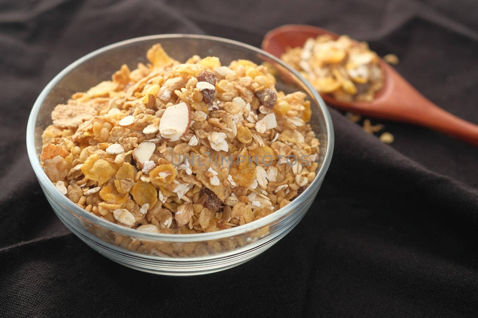 Home Made Musli in a bowl on black