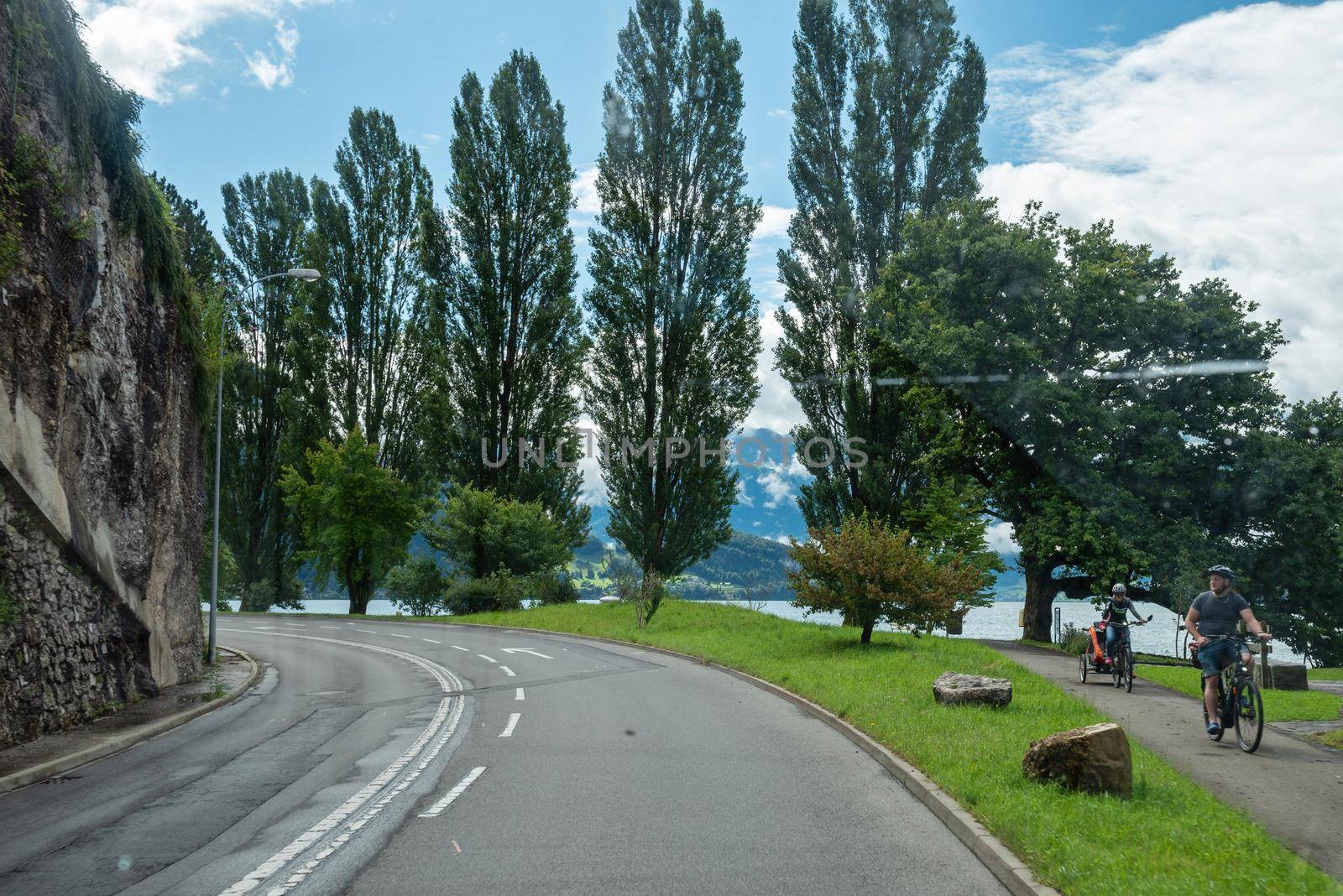 LUCERNE LAKE, SWITZERLAND - AUGUST 5, 2021: Beautiful landscape in Switzerland Alps and Lucerne lake by anytka