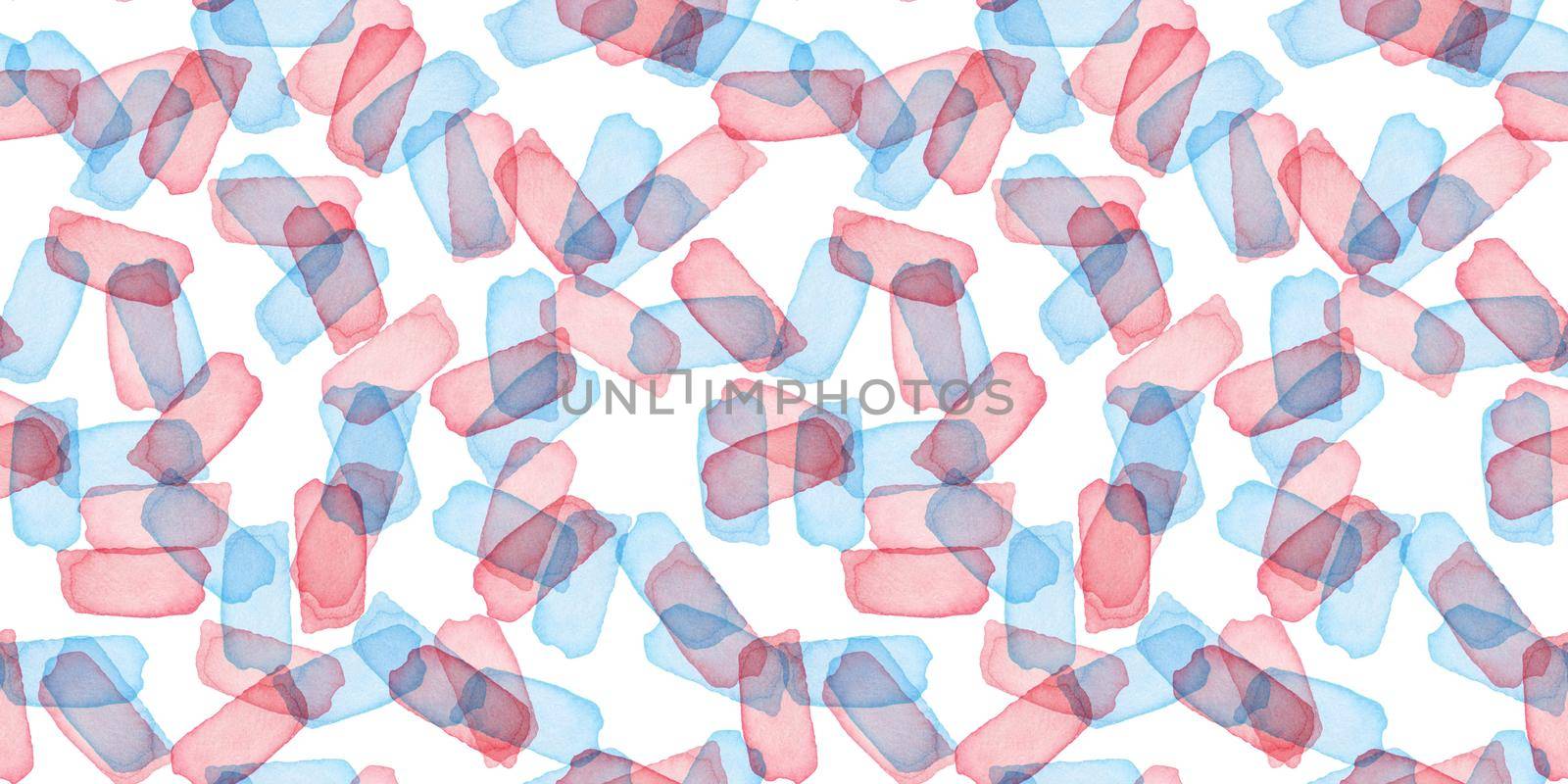 Paintbrush Stroke Blot Seamless Watercolor Pattern. Abstract watercolour shapes in Pink and Blue Color. Light Design for Teen Kid and School Clothes.