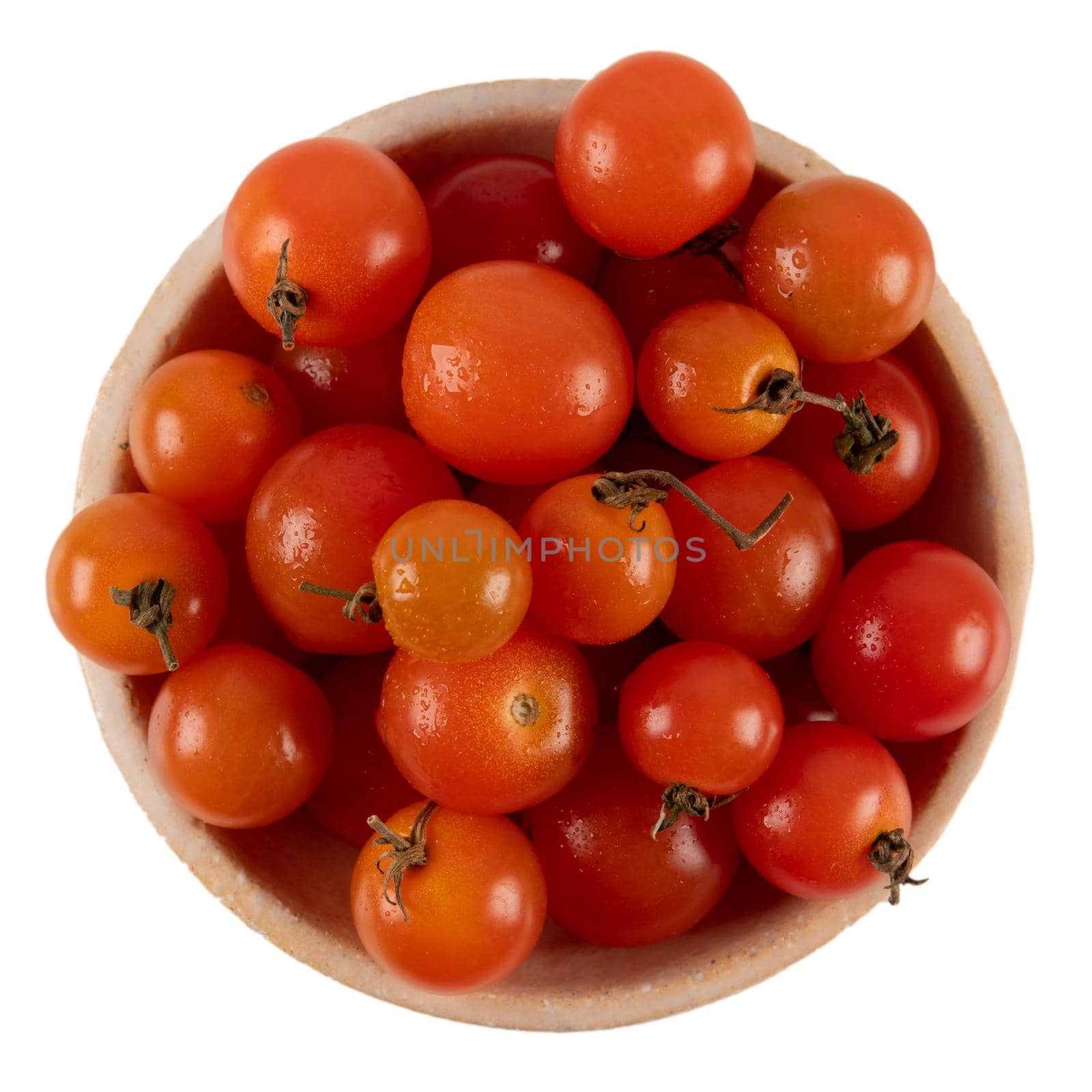 Fresh ripe cherry tomatoes in bowl  by homydesign